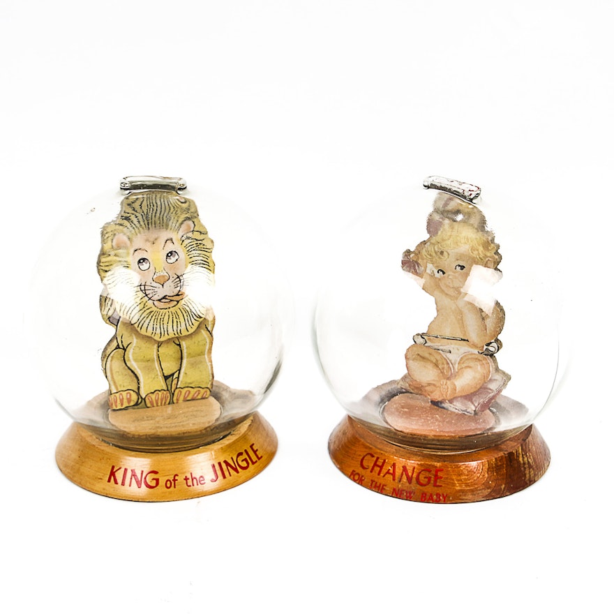 Vintage Lion and New Baby Themed Glass Bubble Banks