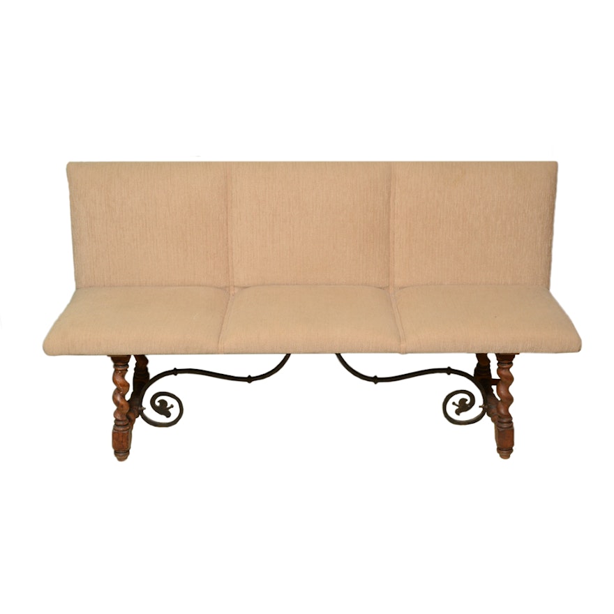 Upholstered Wood and Metal Bench, Late 20th Century