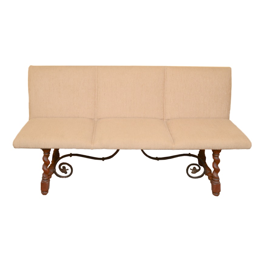 Upholstered Wood and Metal Bench, Late 20th Century