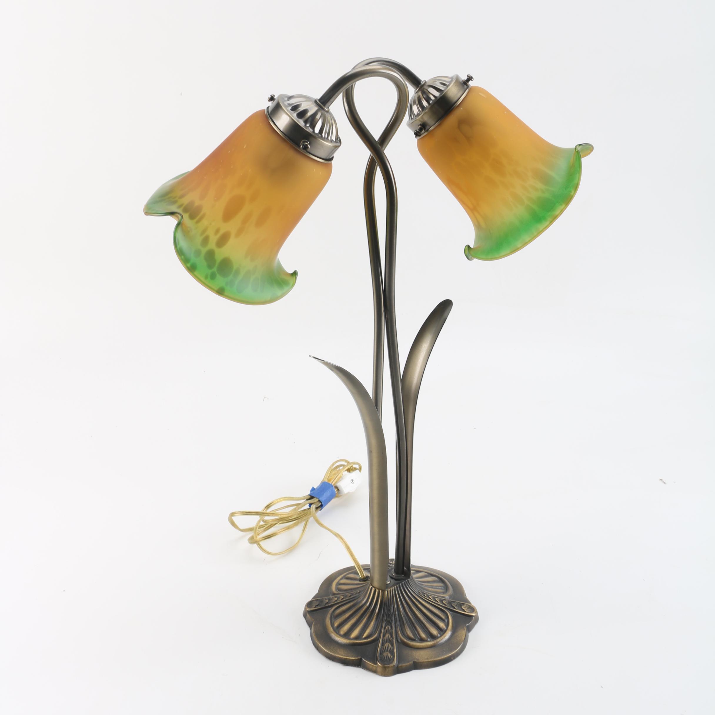 Art Nouveau Style Glass Flower Shade Table Lamp