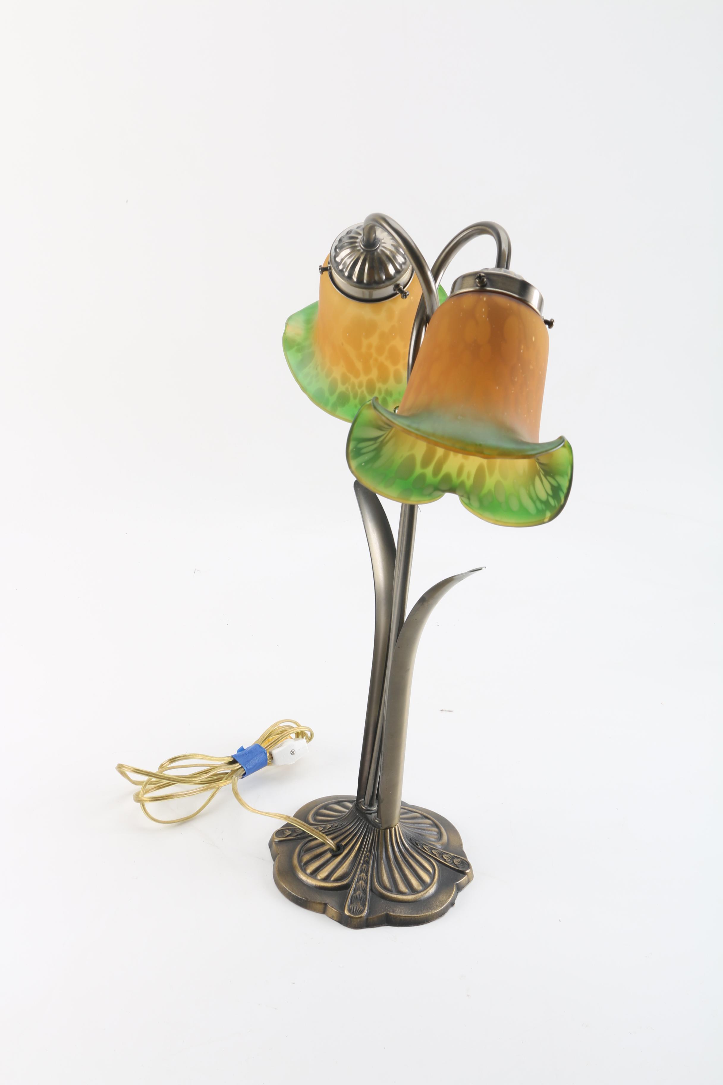 Art Nouveau Style Glass Flower Shade Table Lamp