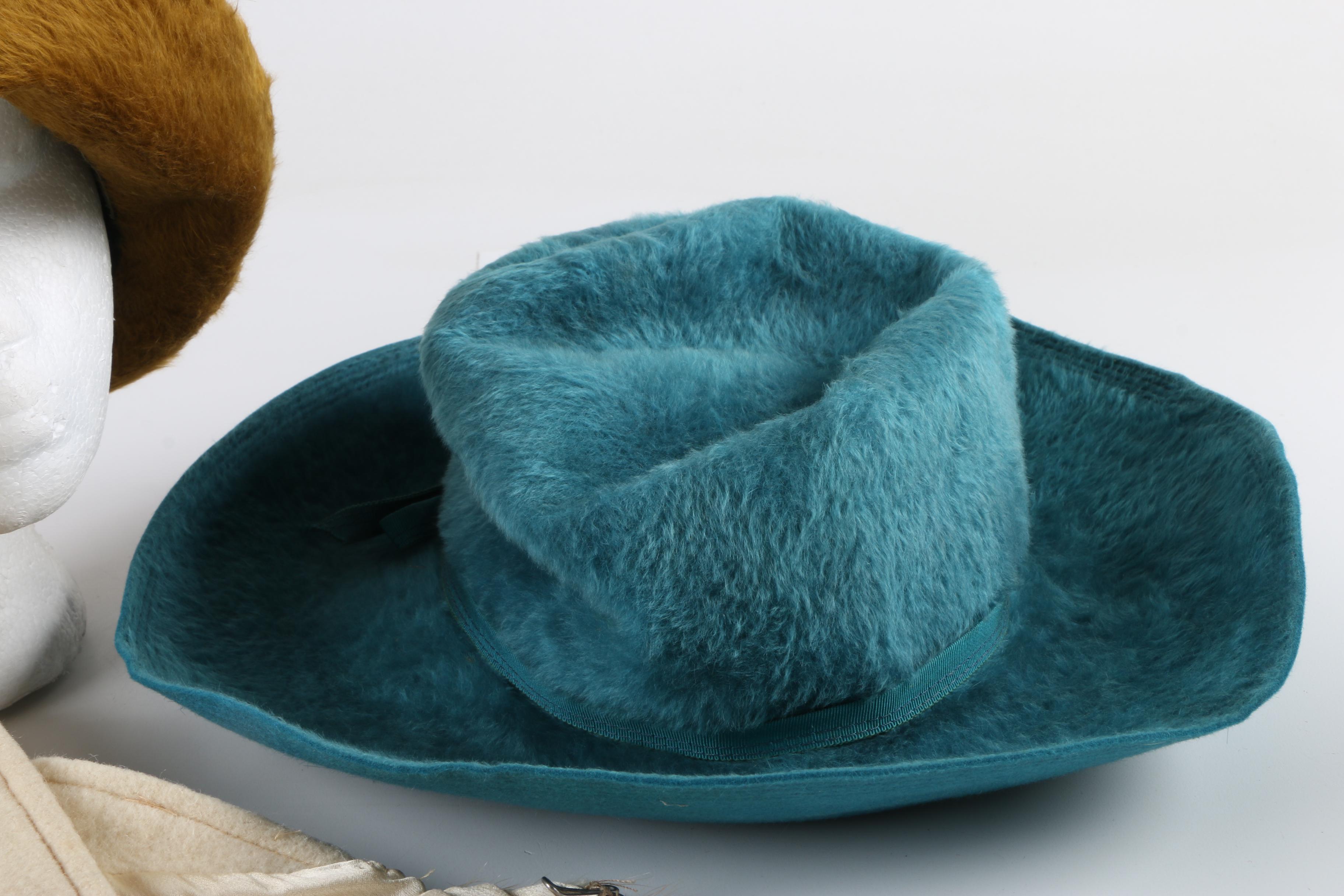 Vintage Fur Felt Hats by Betmar and Coralie with Blonde Mink Fur Collar