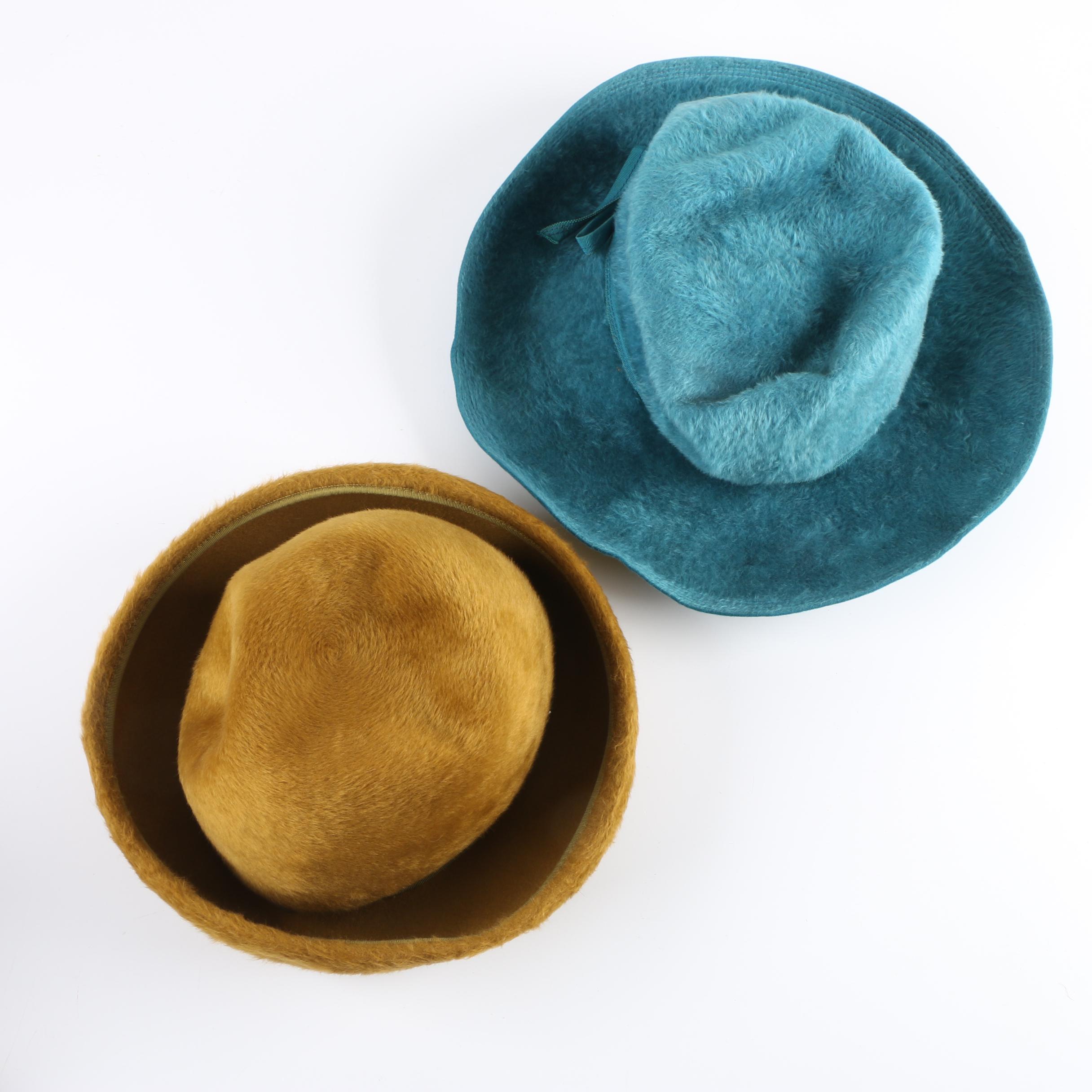 Vintage Fur Felt Hats by Betmar and Coralie with Blonde Mink Fur Collar