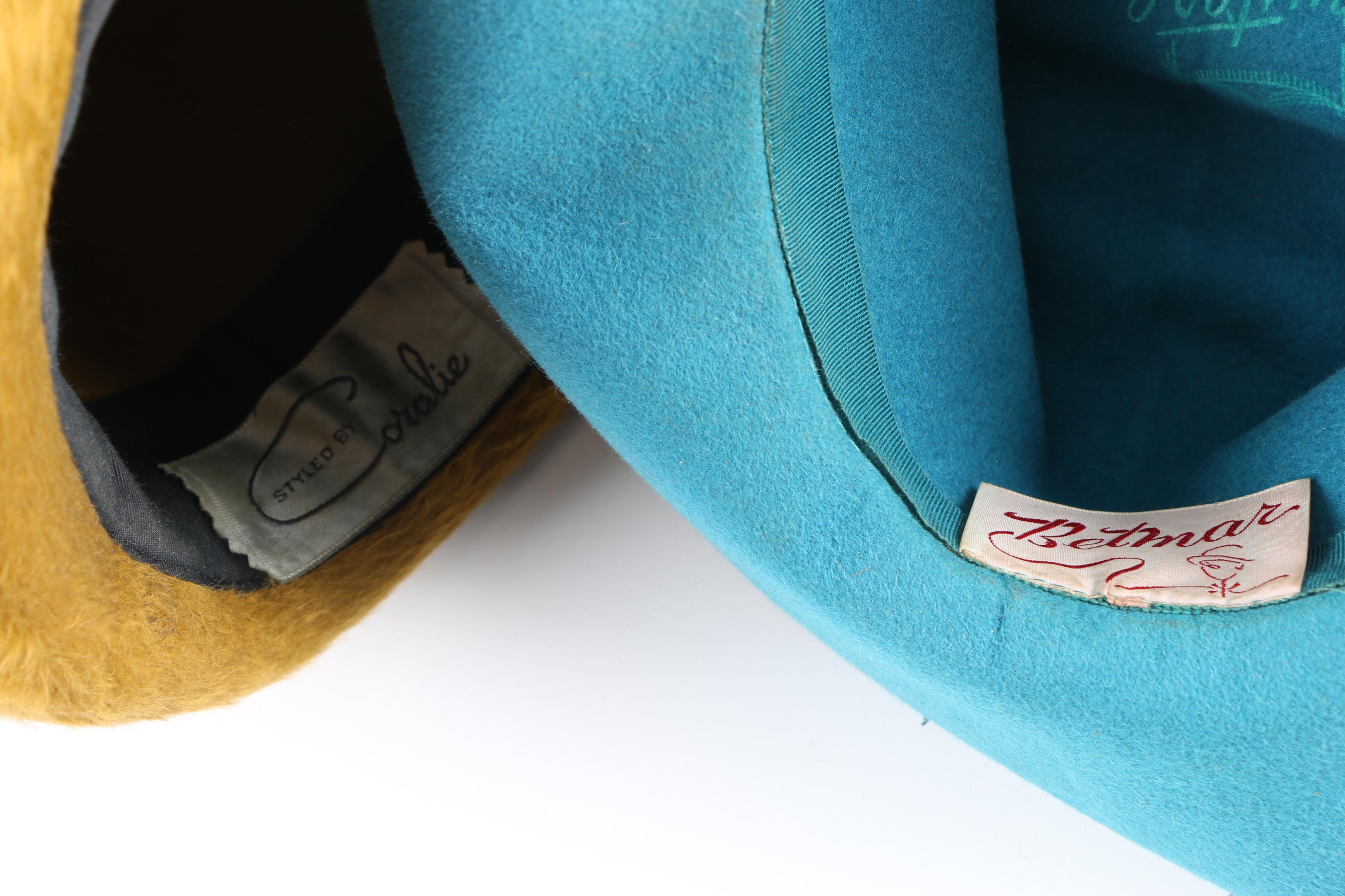 Vintage Fur Felt Hats by Betmar and Coralie with Blonde Mink Fur Collar