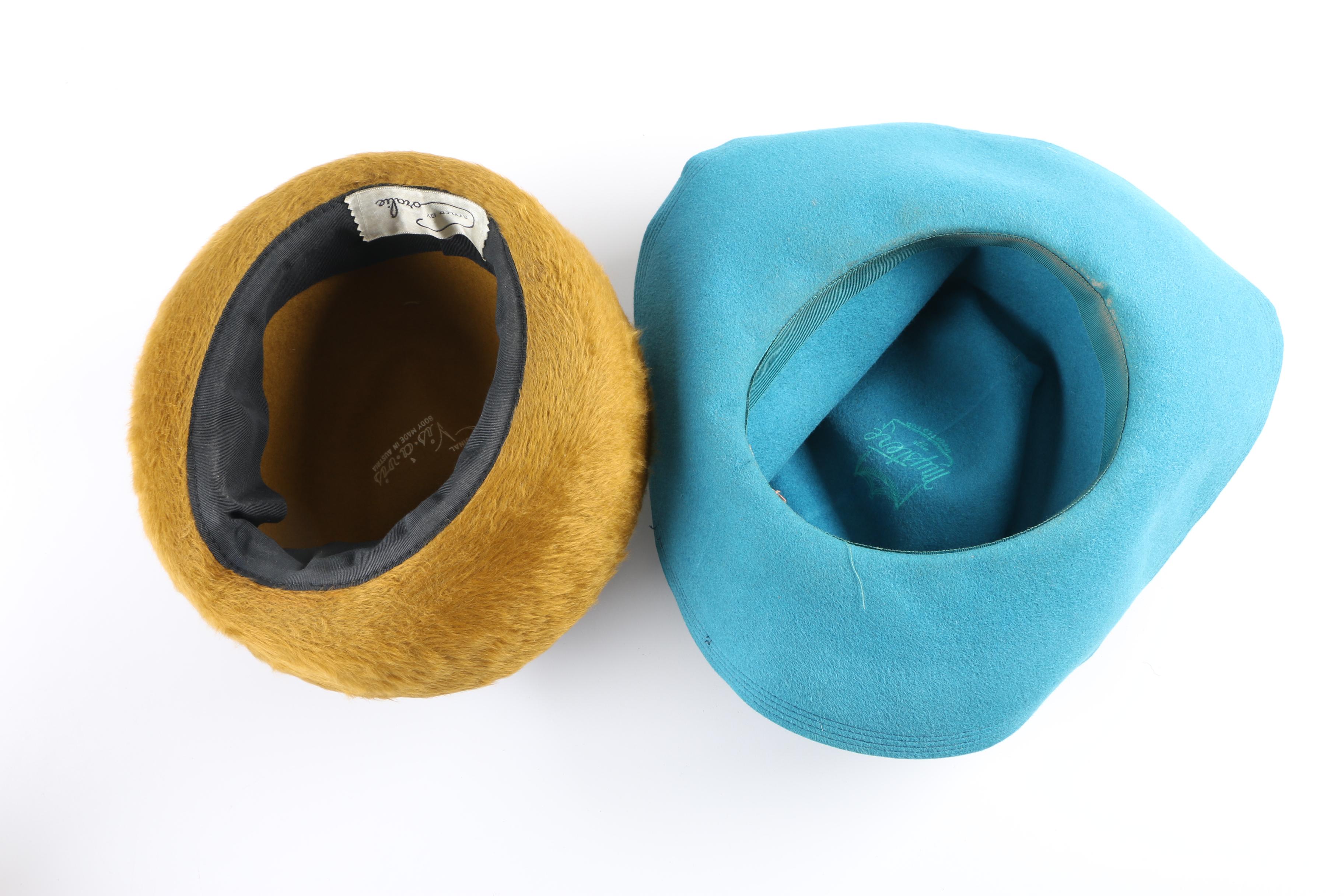 Vintage Fur Felt Hats by Betmar and Coralie with Blonde Mink Fur Collar