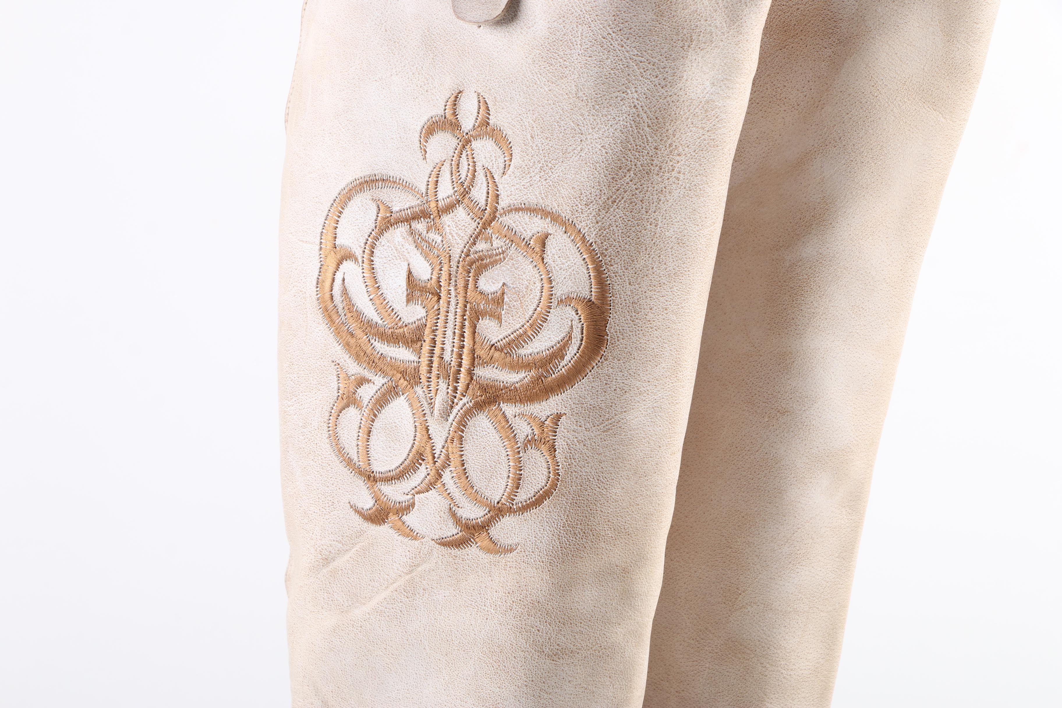 Women's Frye Off-White Leather Riding Boots with Embroidered Accents