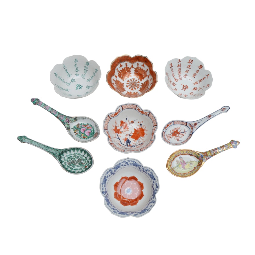 Vintage Chinese Rice Bowls and Spoons