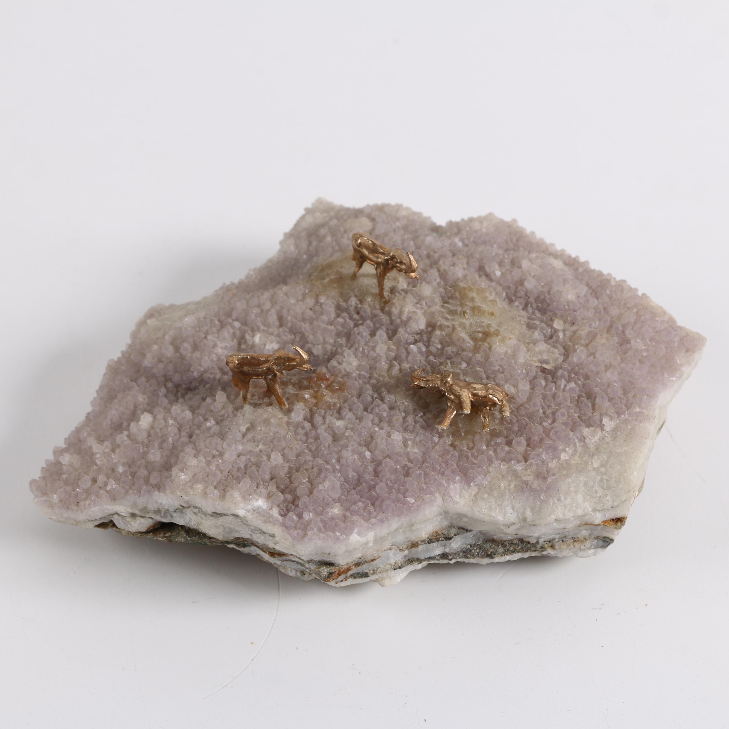 Crystal Geode with Metal Elephants