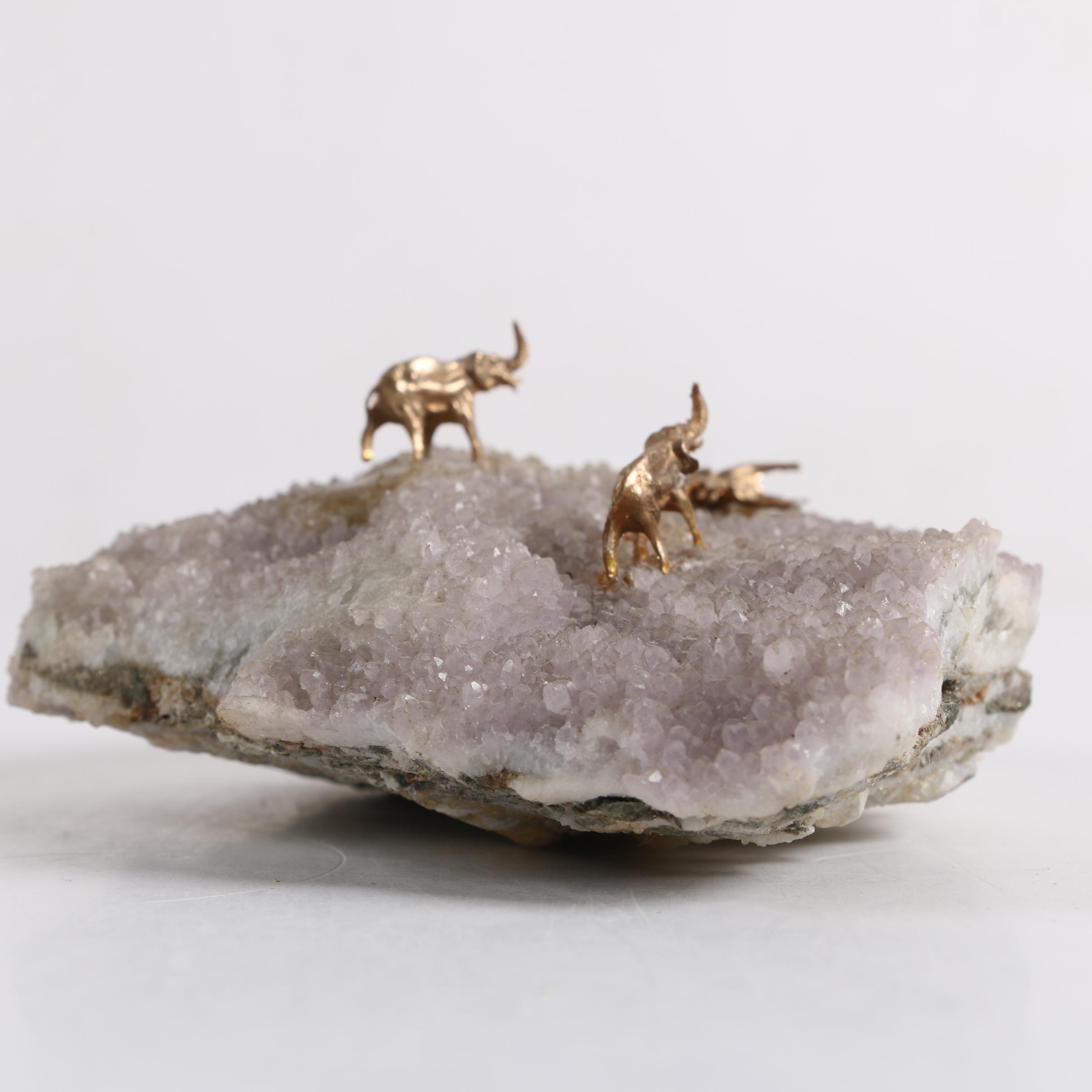 Crystal Geode with Metal Elephants