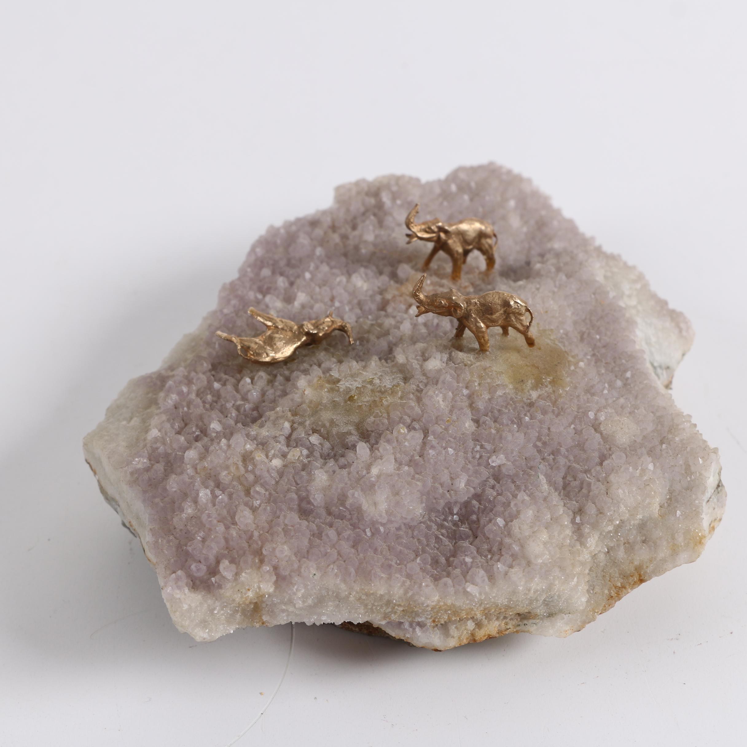 Crystal Geode with Metal Elephants