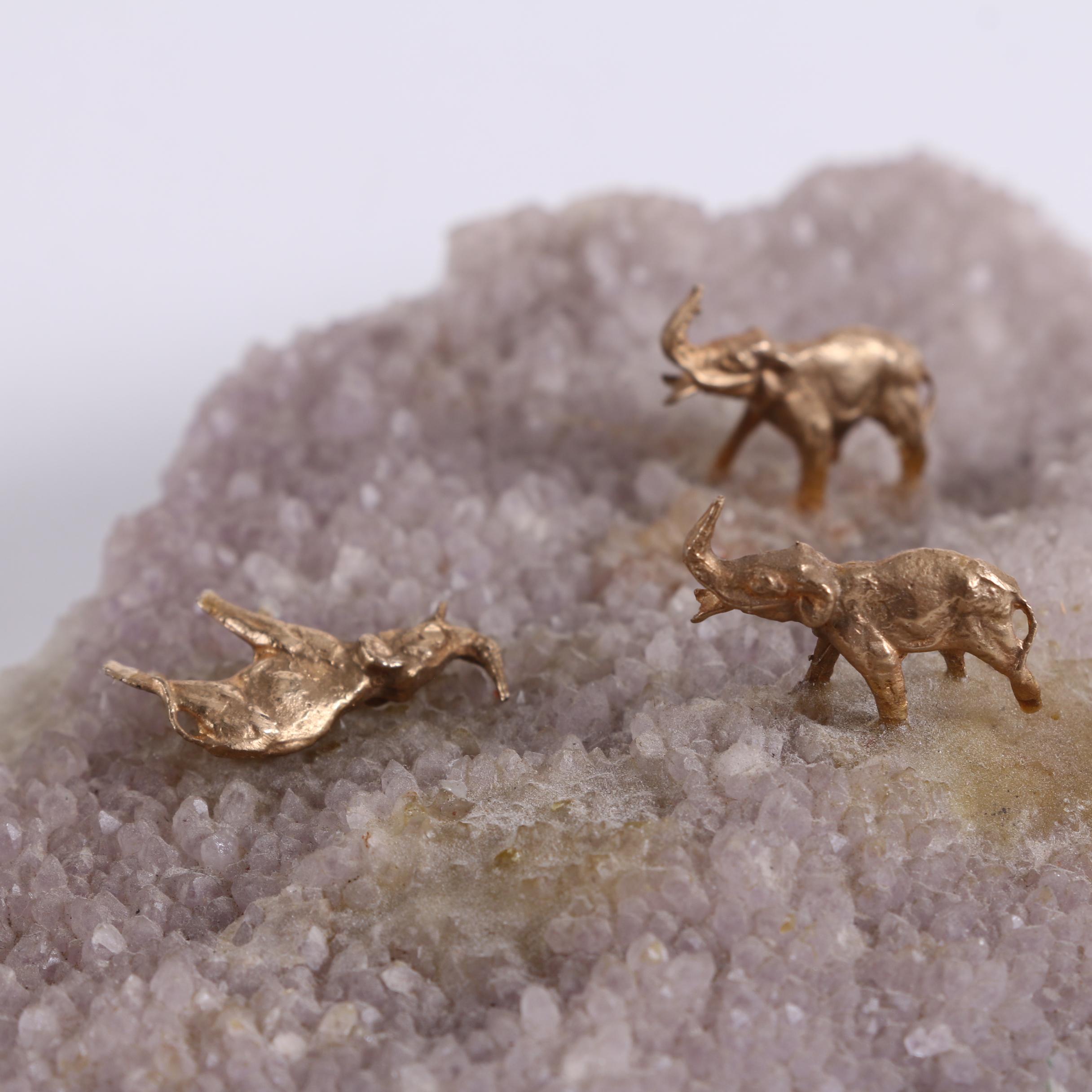 Crystal Geode with Metal Elephants