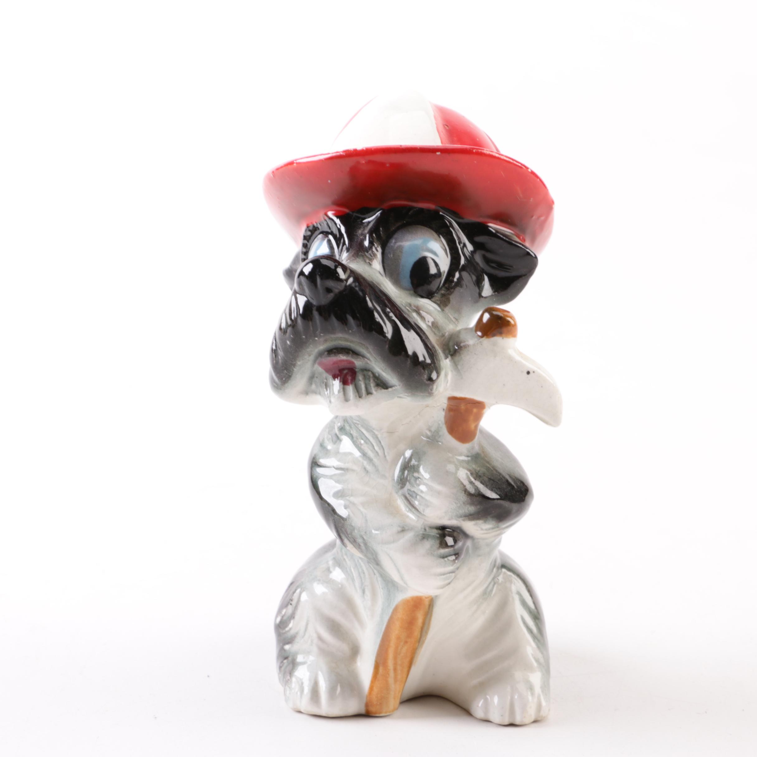 Vintage Firefighter Schnauzer Ceramic Figurine