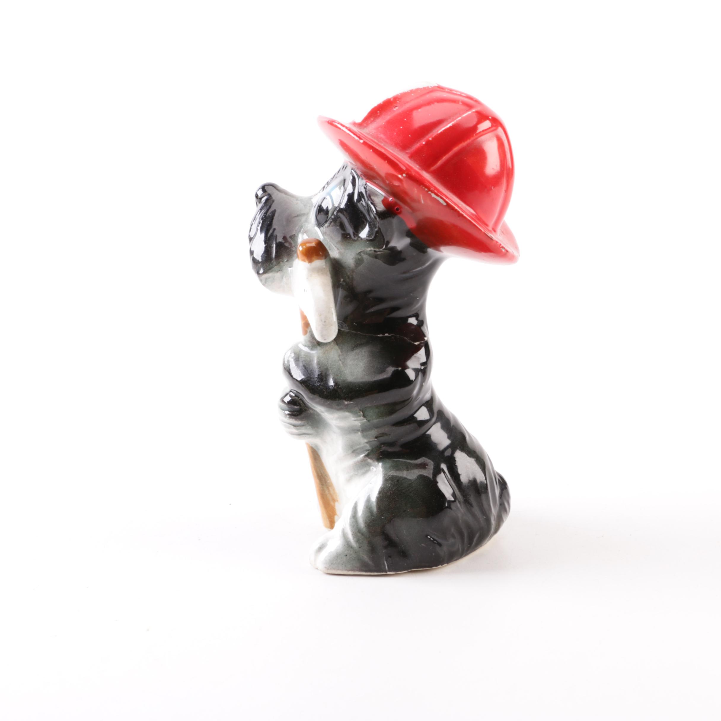 Vintage Firefighter Schnauzer Ceramic Figurine