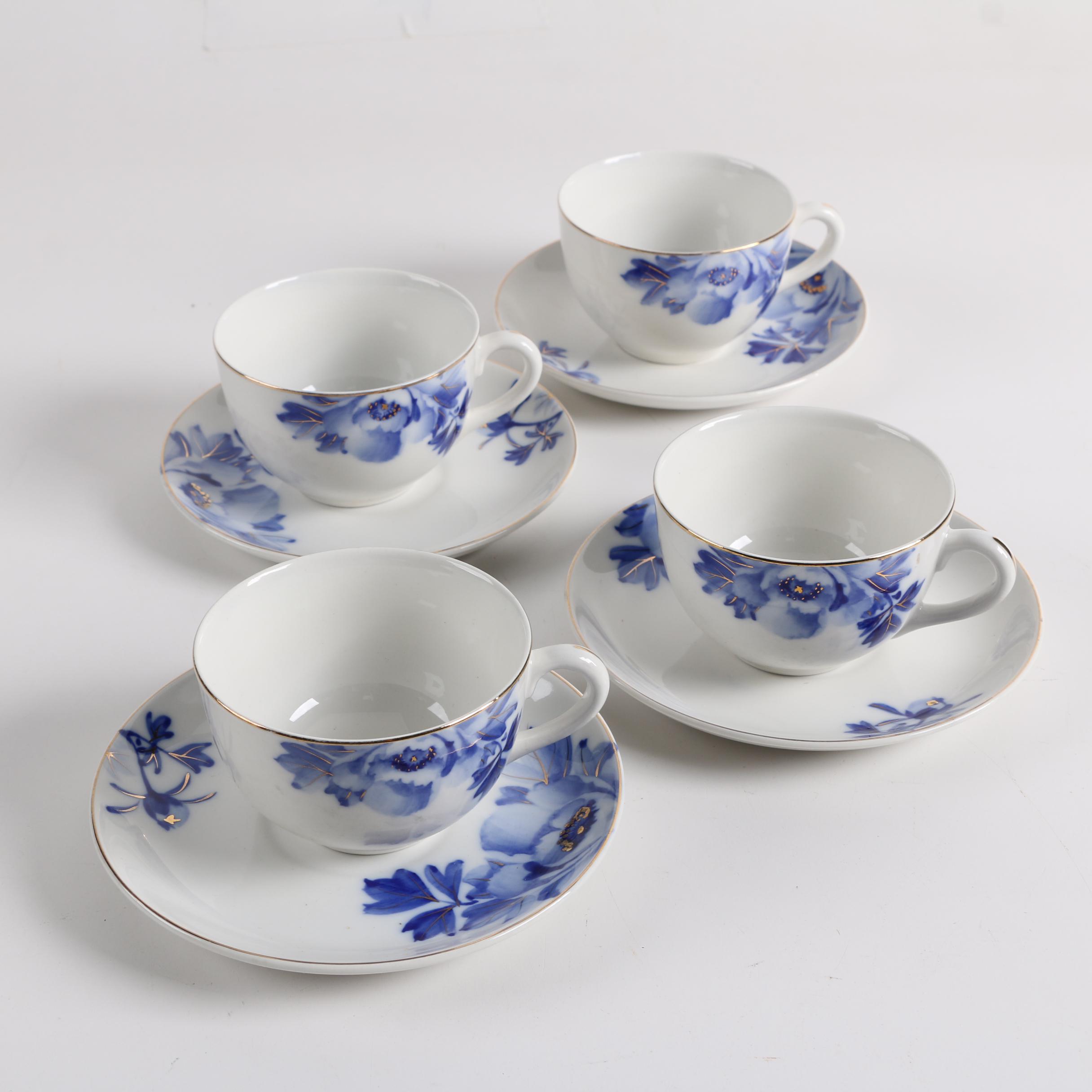 Vintage Japanese N.K. Porcelain Co. Ironstone Teacups and Saucers