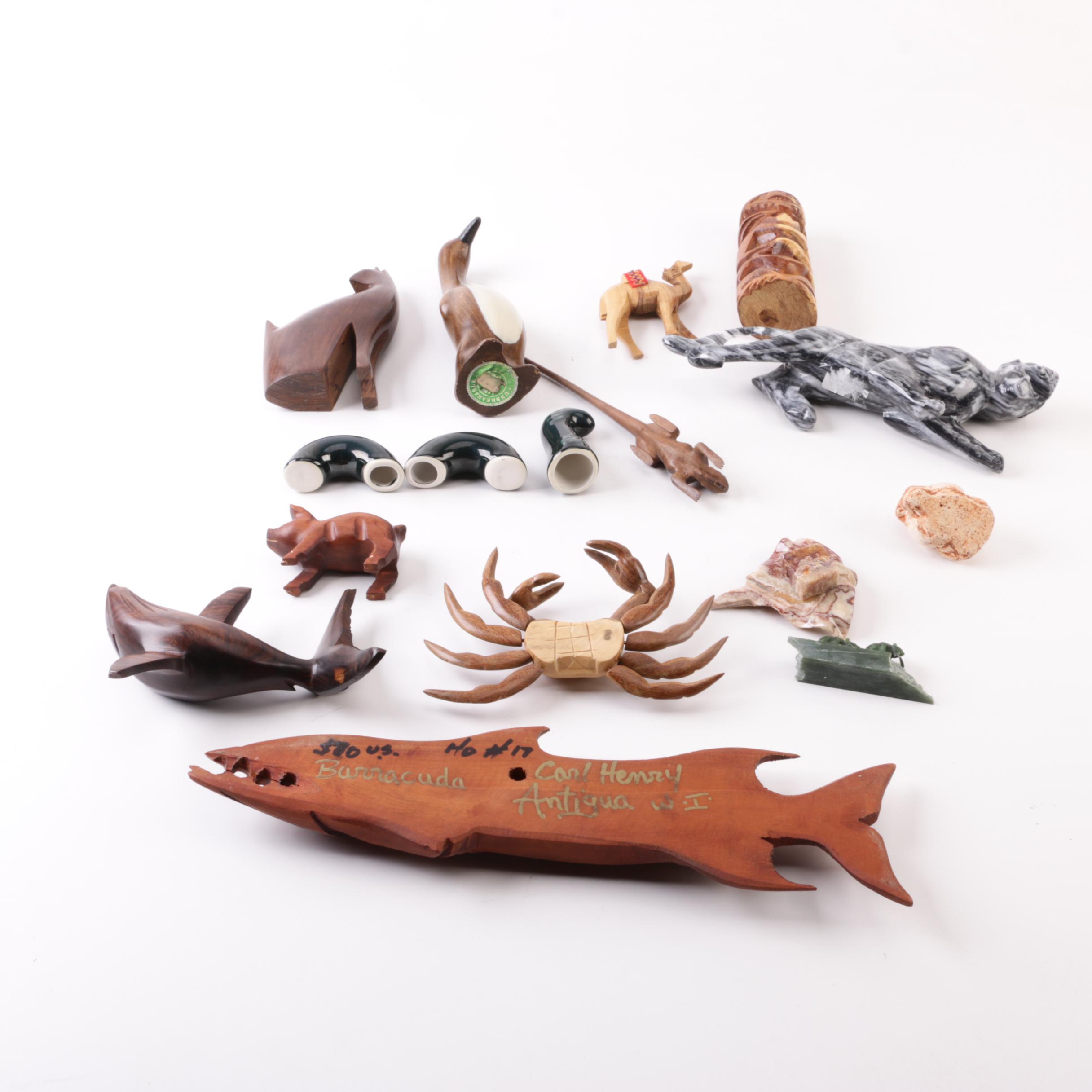 Stone, Wood and Ceramic Animal Figurines