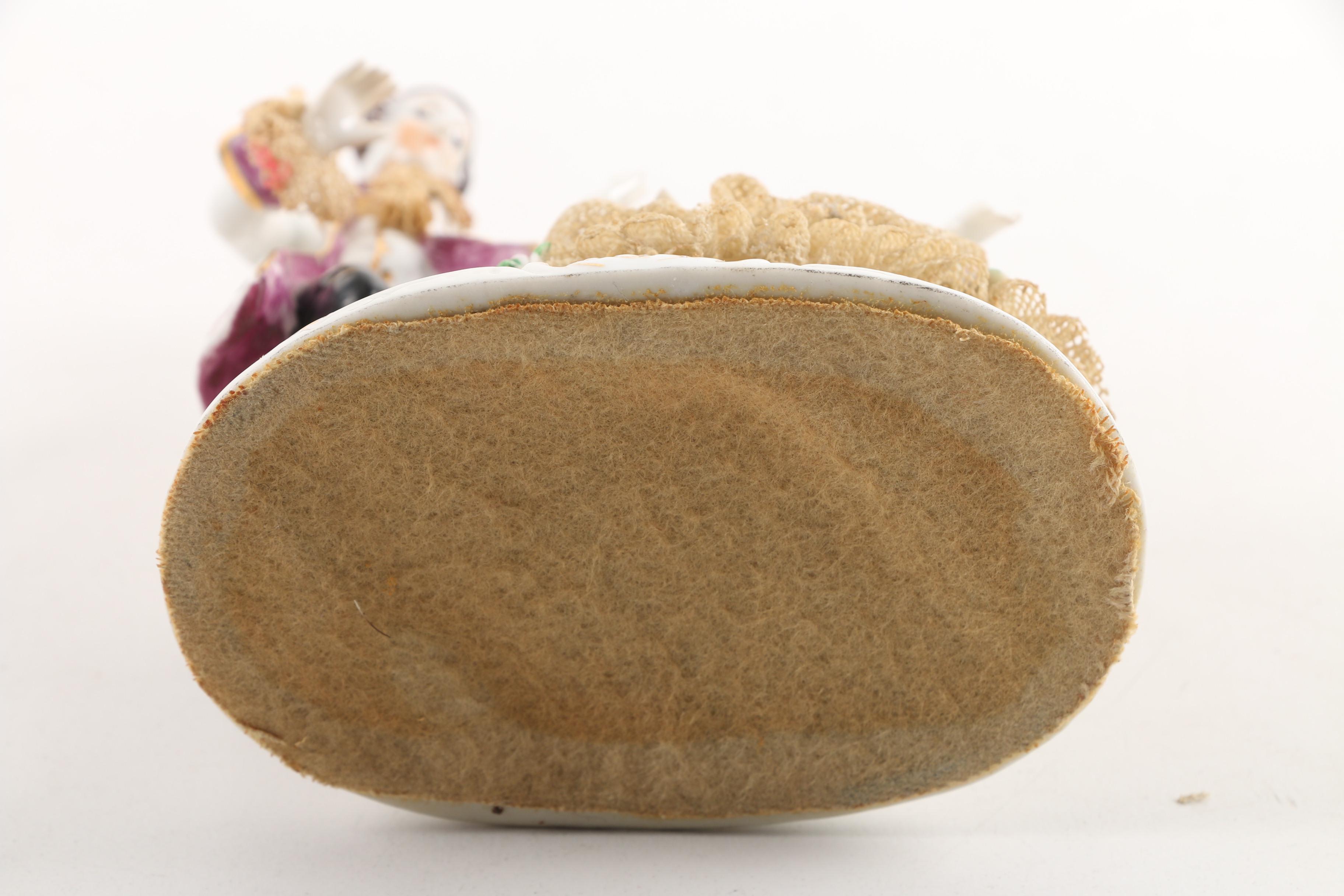 Vintage Dresden Lace Figurine, Porcelain Trays, and Lidded Trinket Box