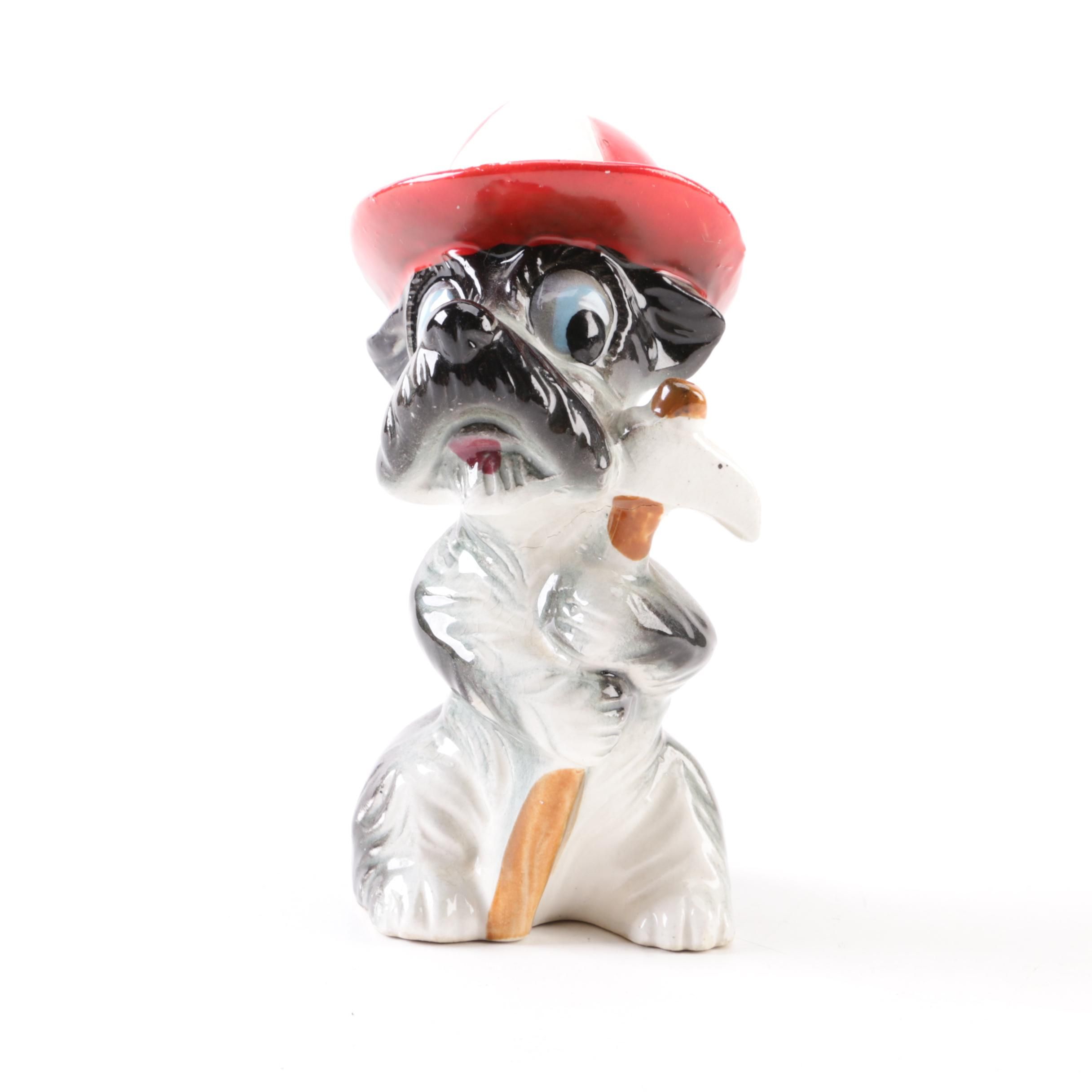 Vintage Firefighter Schnauzer Ceramic Figurine