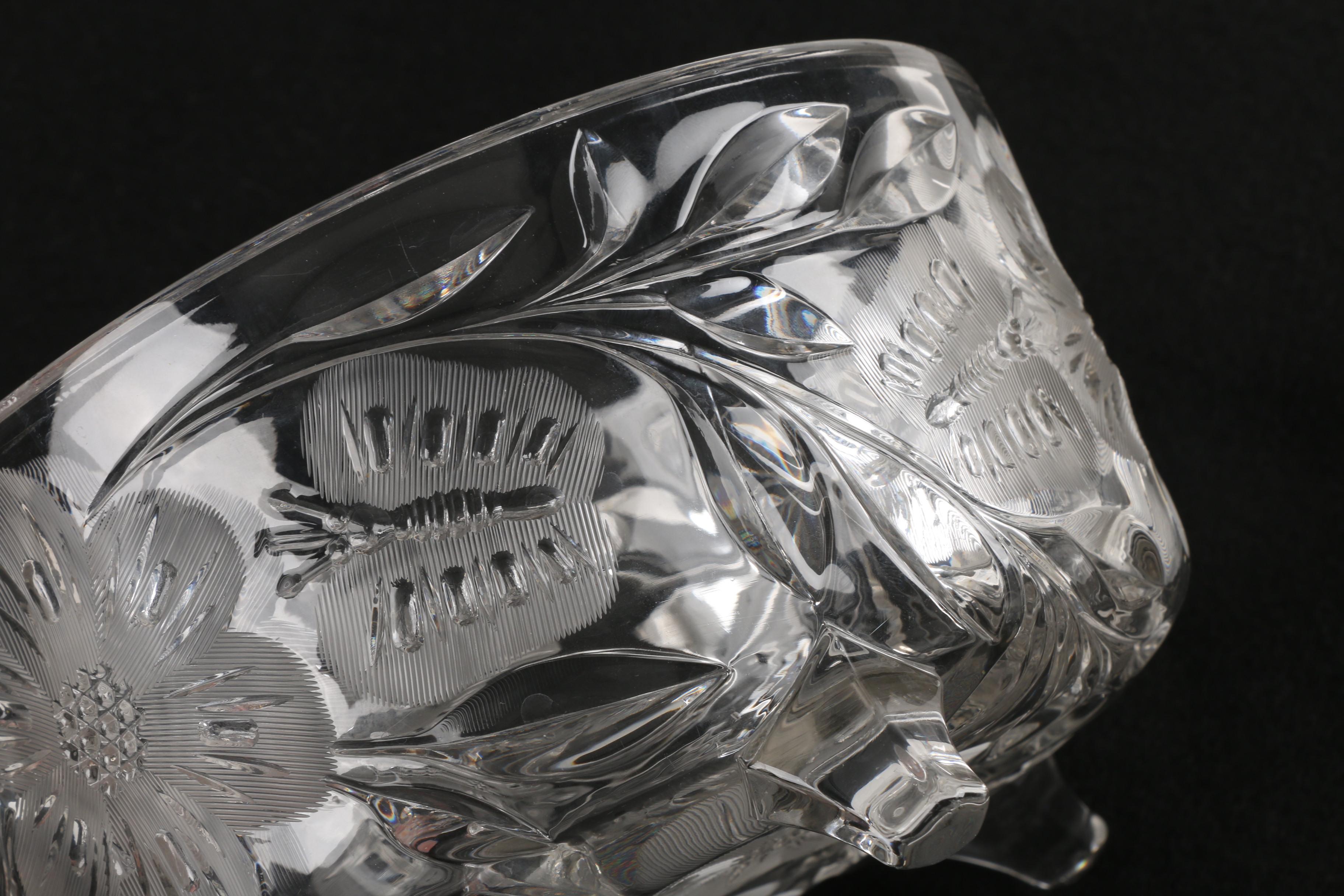 Floral Themed Cut Crystal Footed Dishes