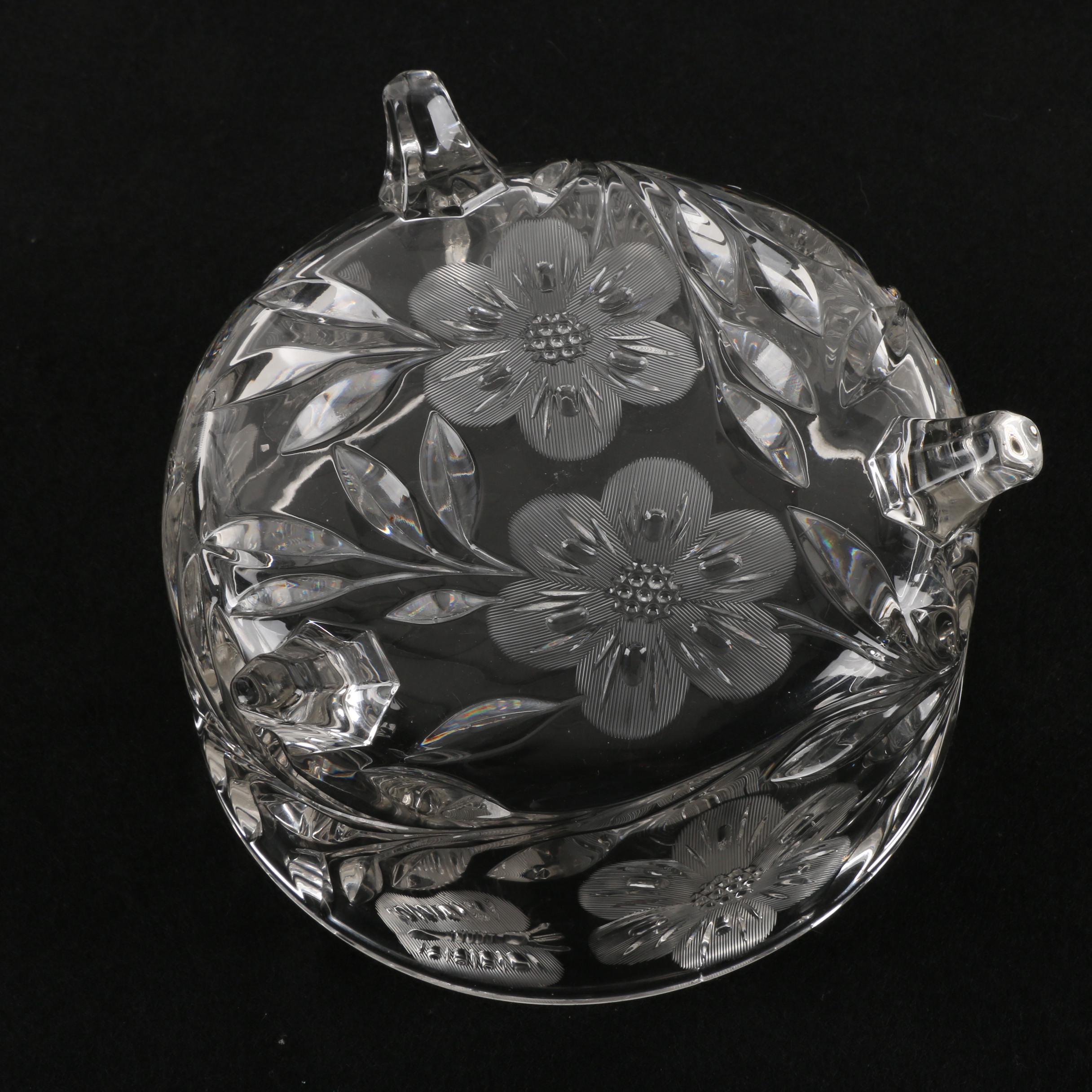 Floral Themed Cut Crystal Footed Dishes