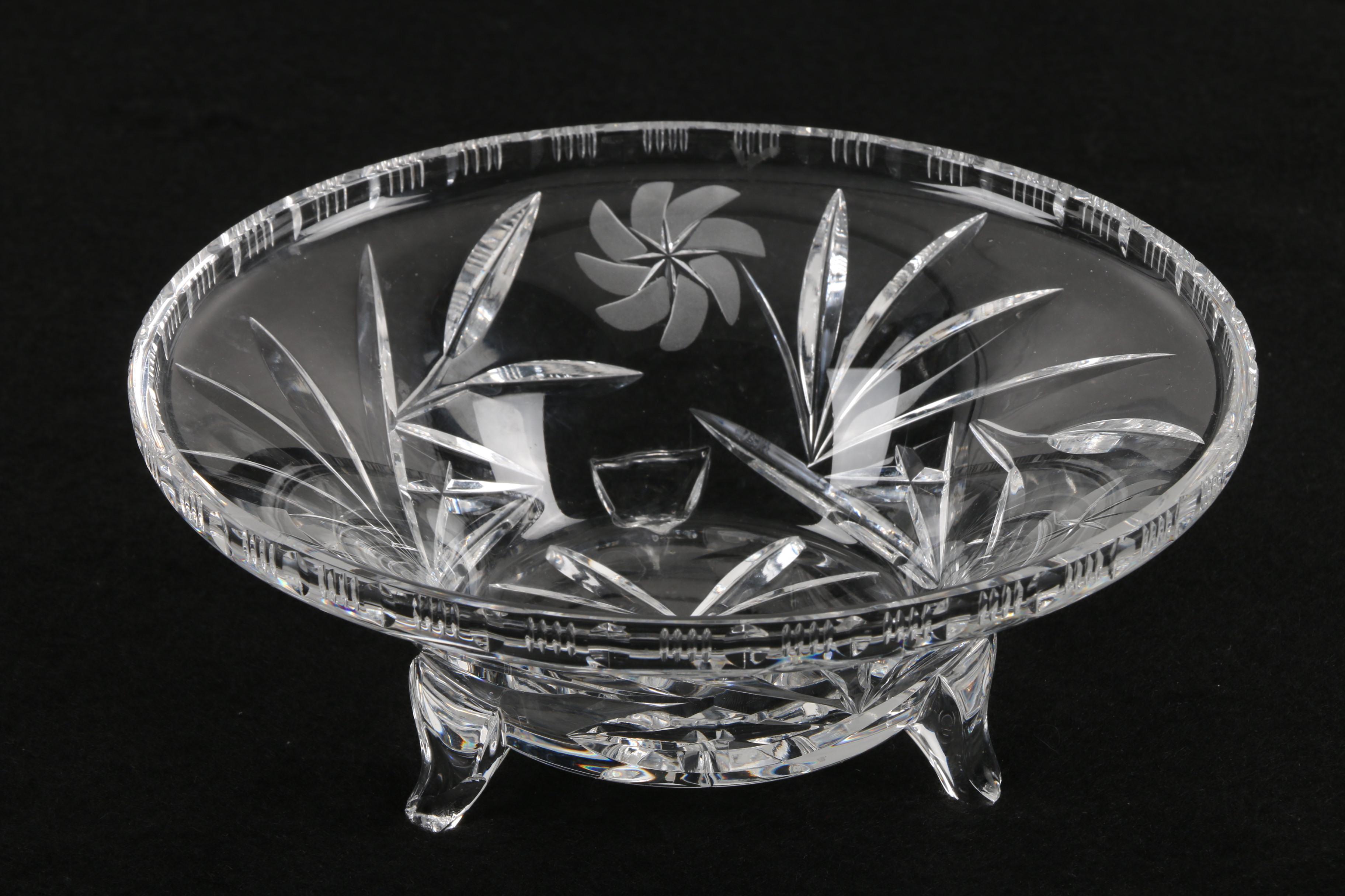 Floral Themed Cut Crystal Footed Dishes