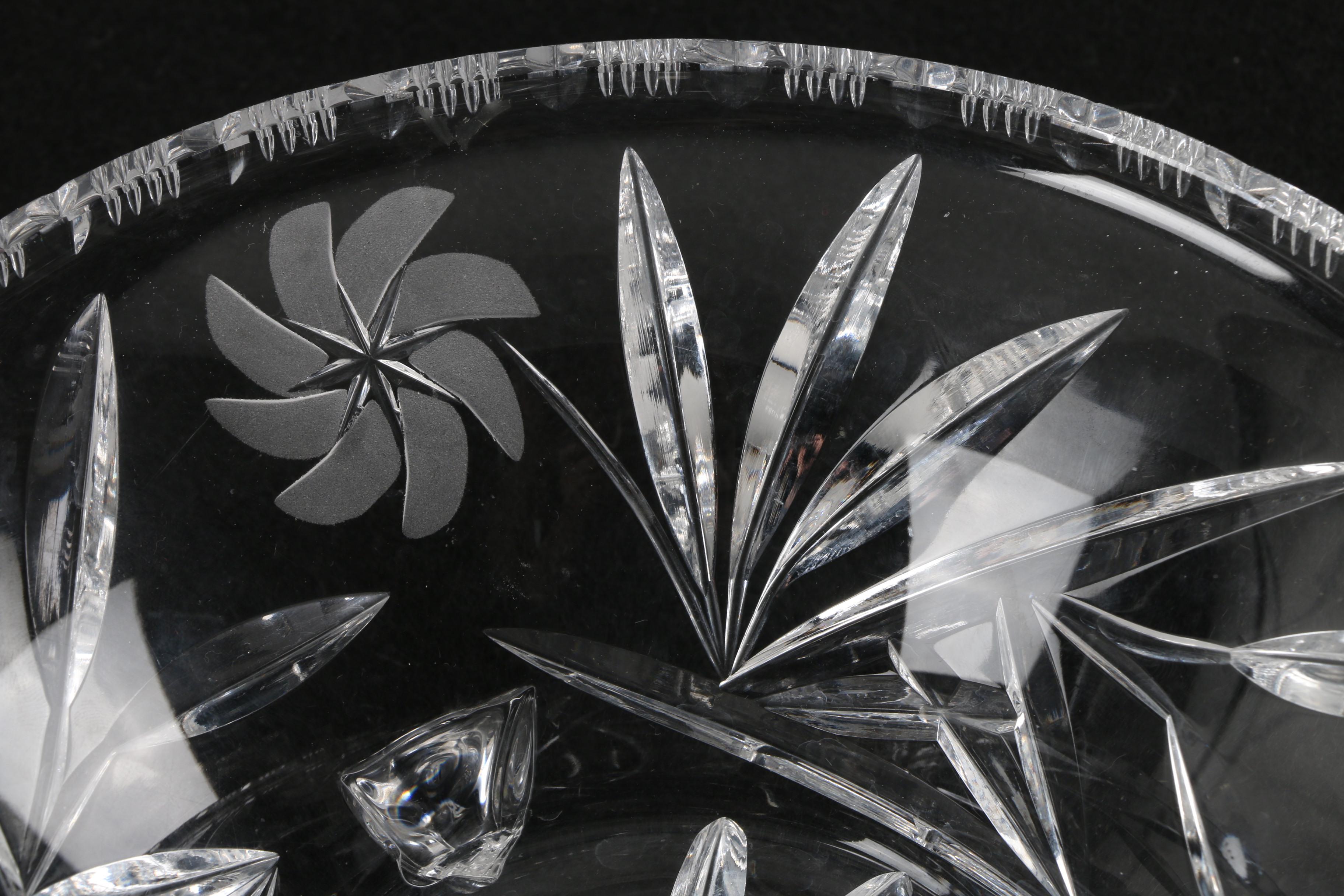 Floral Themed Cut Crystal Footed Dishes