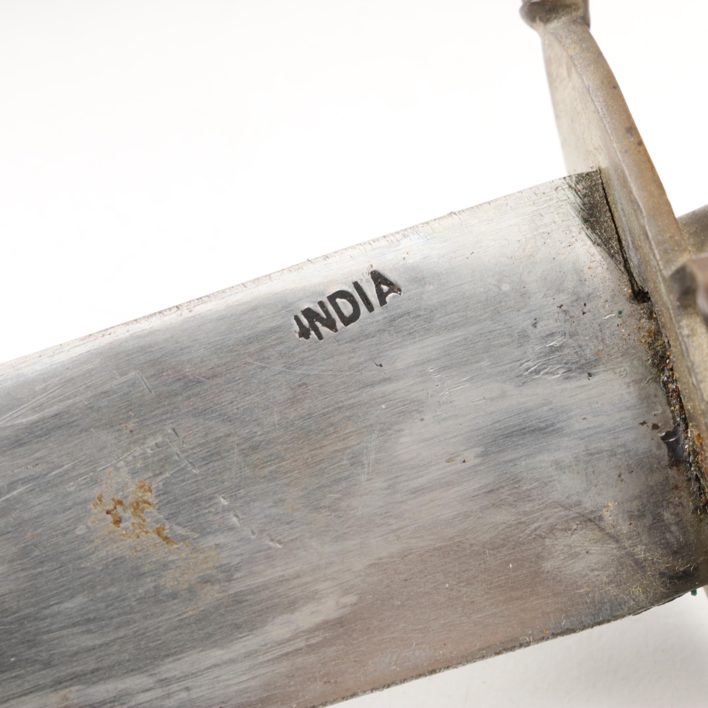 Vintage Indian Brass and Wood Carving Set with Sheath Stand