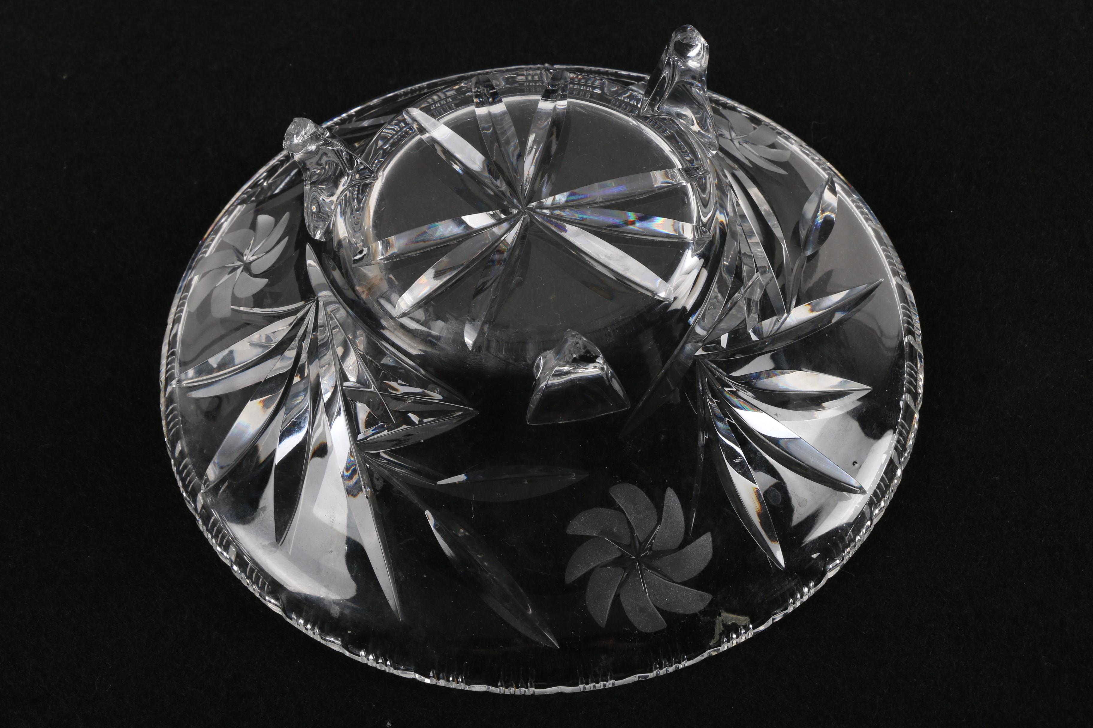 Floral Themed Cut Crystal Footed Dishes