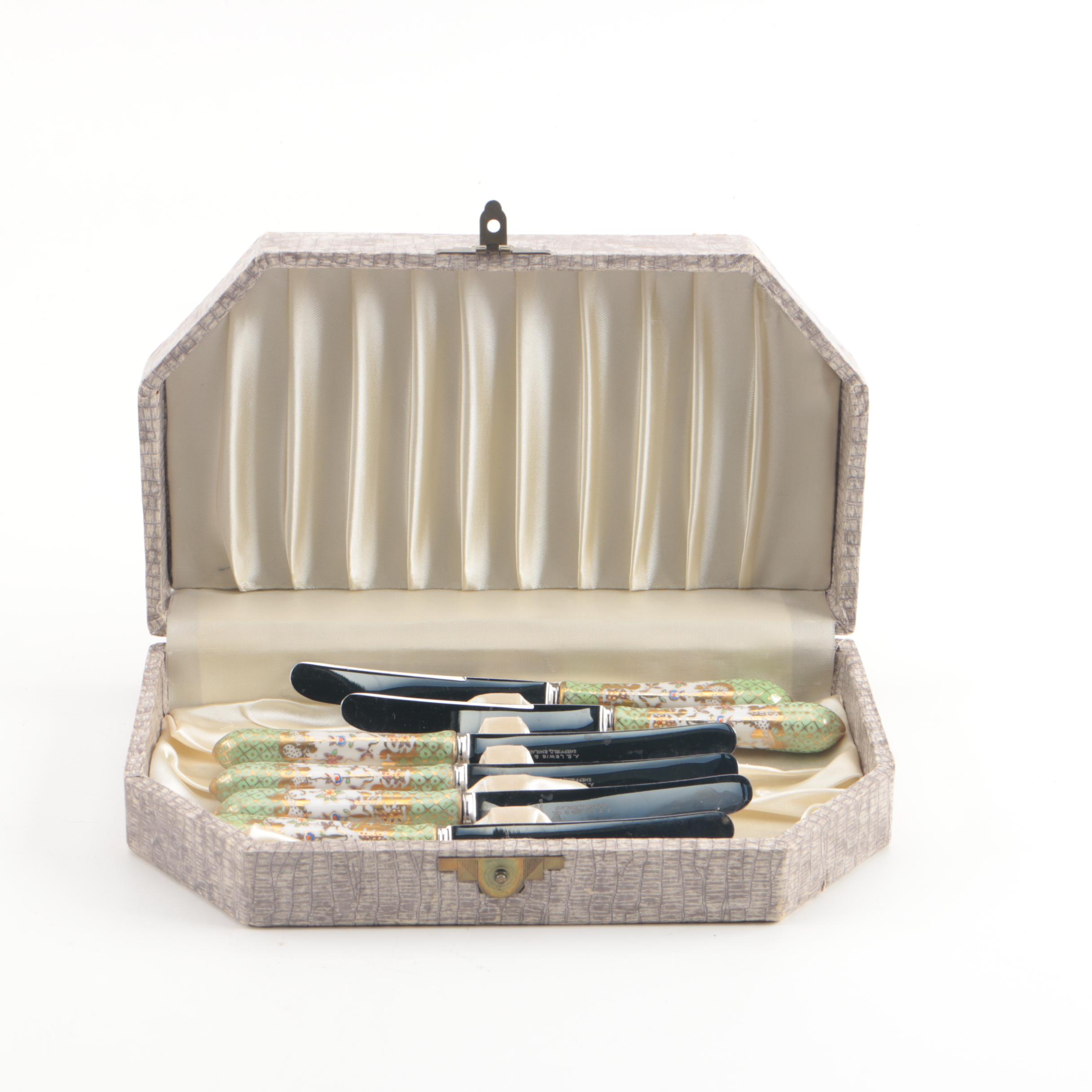 A.E. Lewis & Co. Porcelain Handled Sheffield Stainless Steel Butter Knife Set