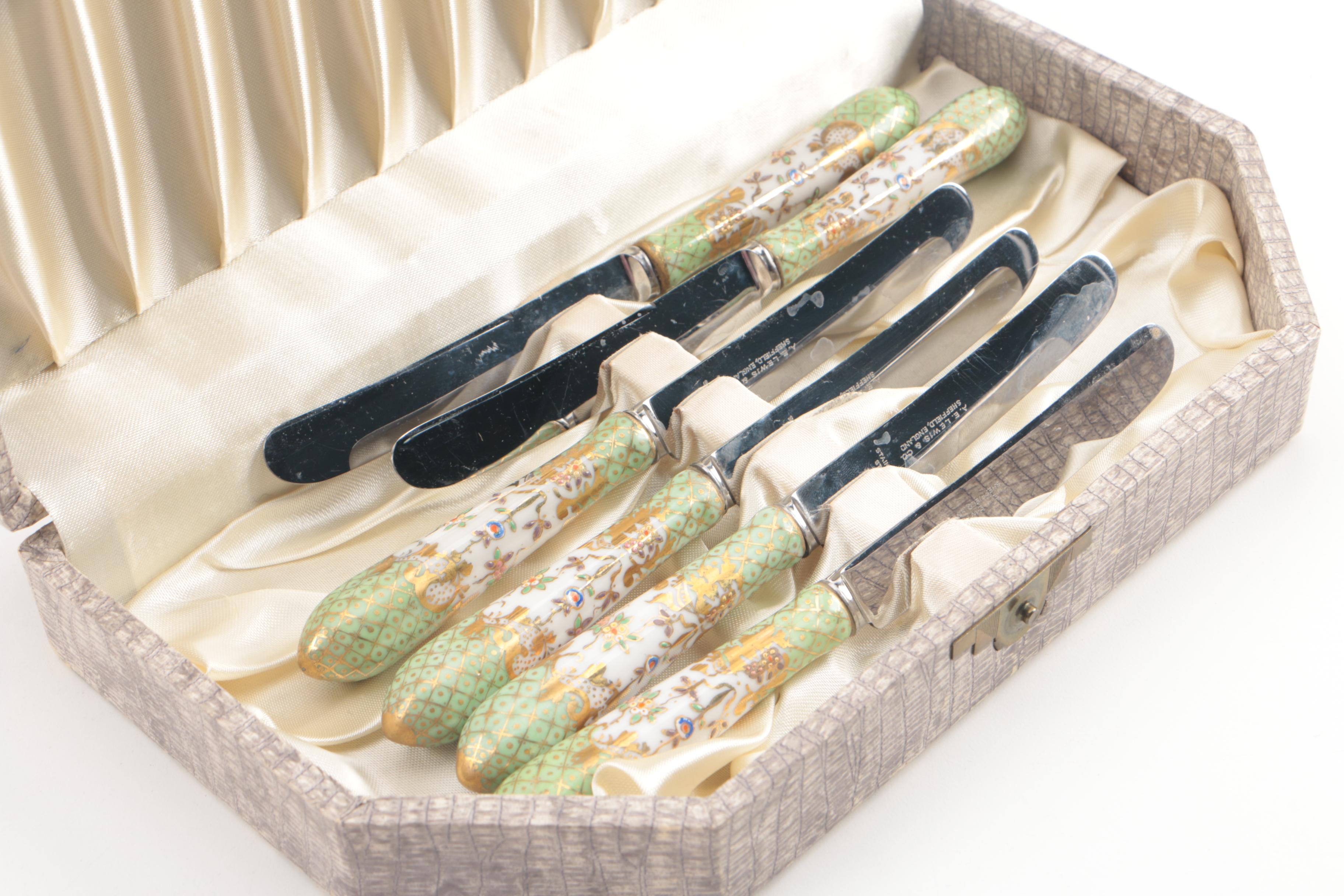 A.E. Lewis & Co. Porcelain Handled Sheffield Stainless Steel Butter Knife Set