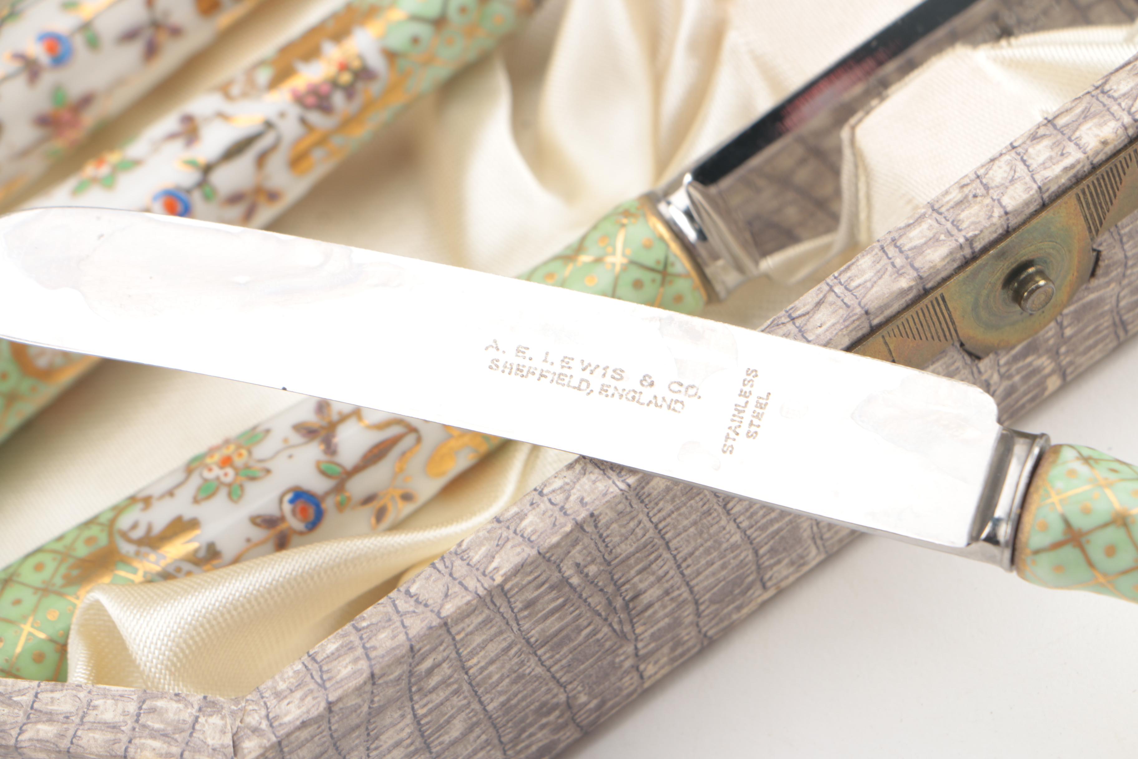 A.E. Lewis & Co. Porcelain Handled Sheffield Stainless Steel Butter Knife Set