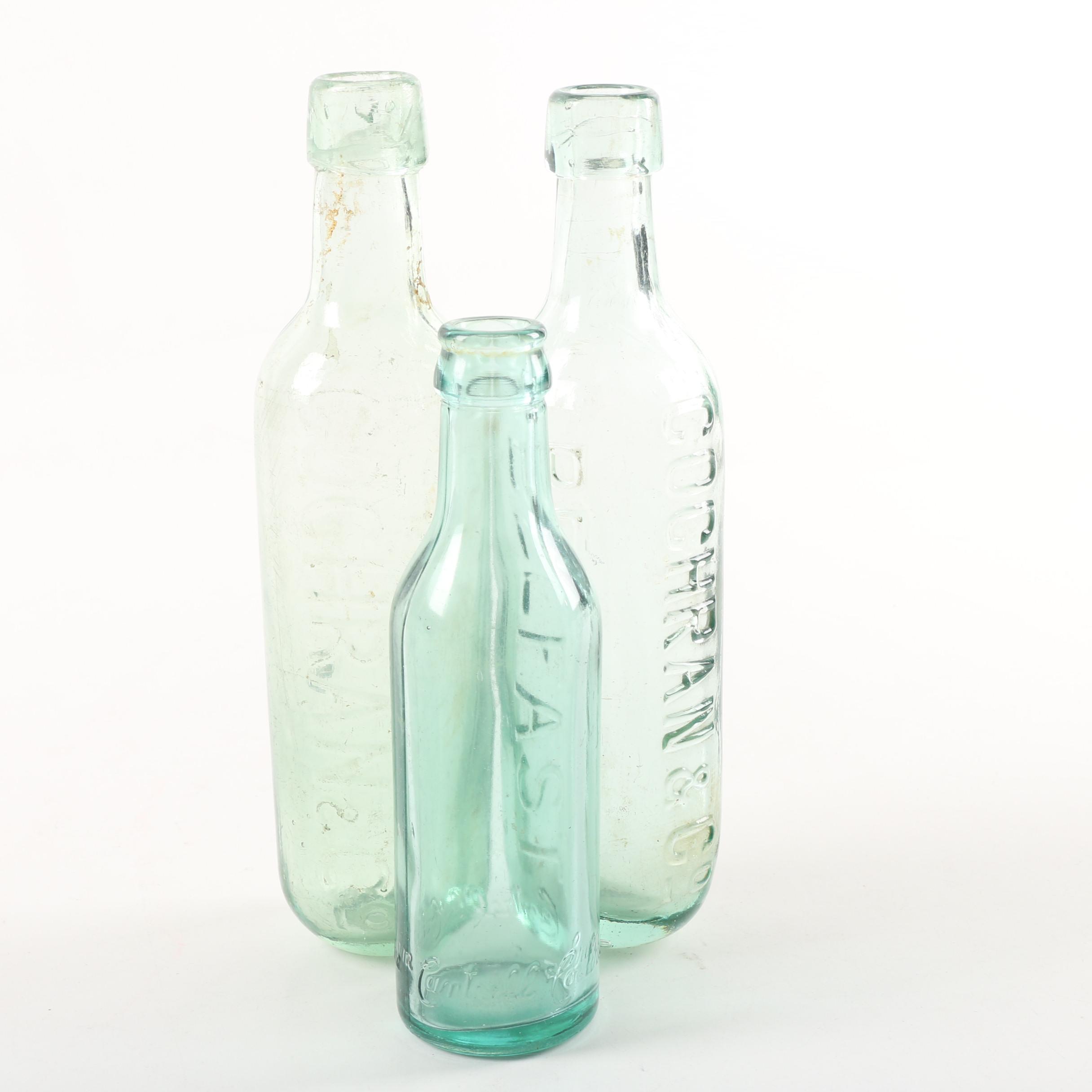Antique Cochran & Co. and Cantrell Cochrane Glass Soda Bottles