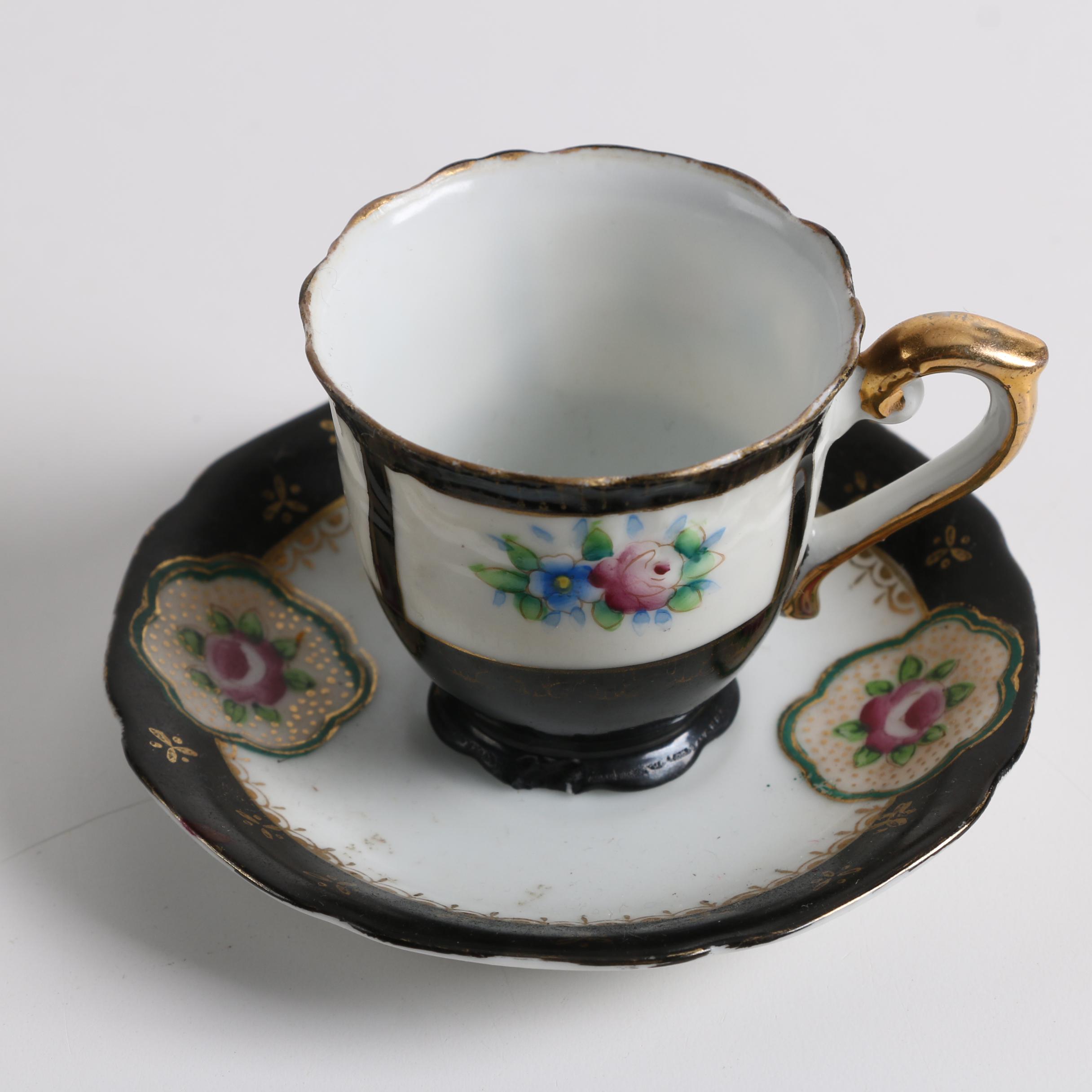 Vintage Japanese Export Porcelain Tea Cups, Saucers and Sugar Bowl