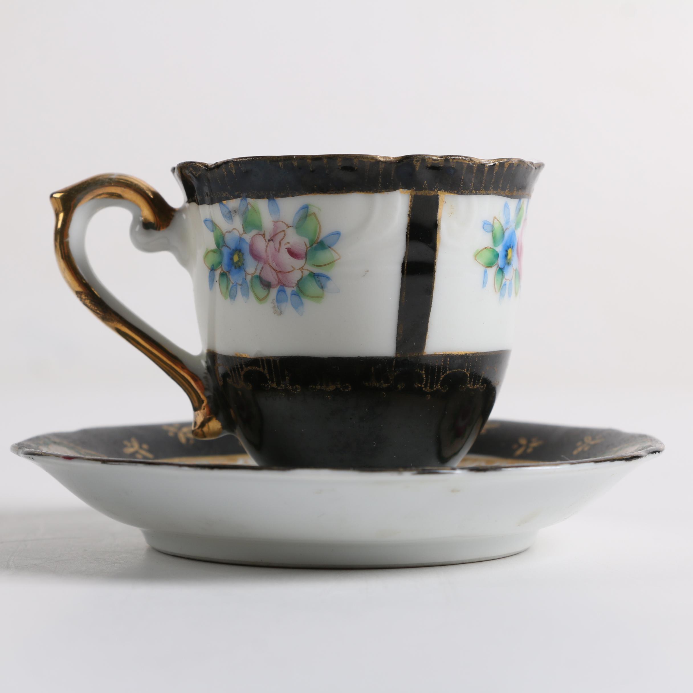 Vintage Japanese Export Porcelain Tea Cups, Saucers and Sugar Bowl