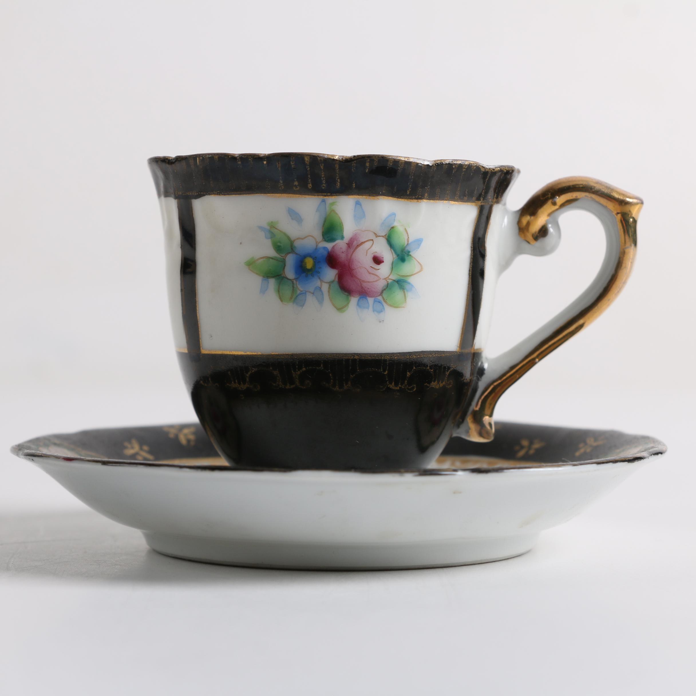 Vintage Japanese Export Porcelain Tea Cups, Saucers and Sugar Bowl
