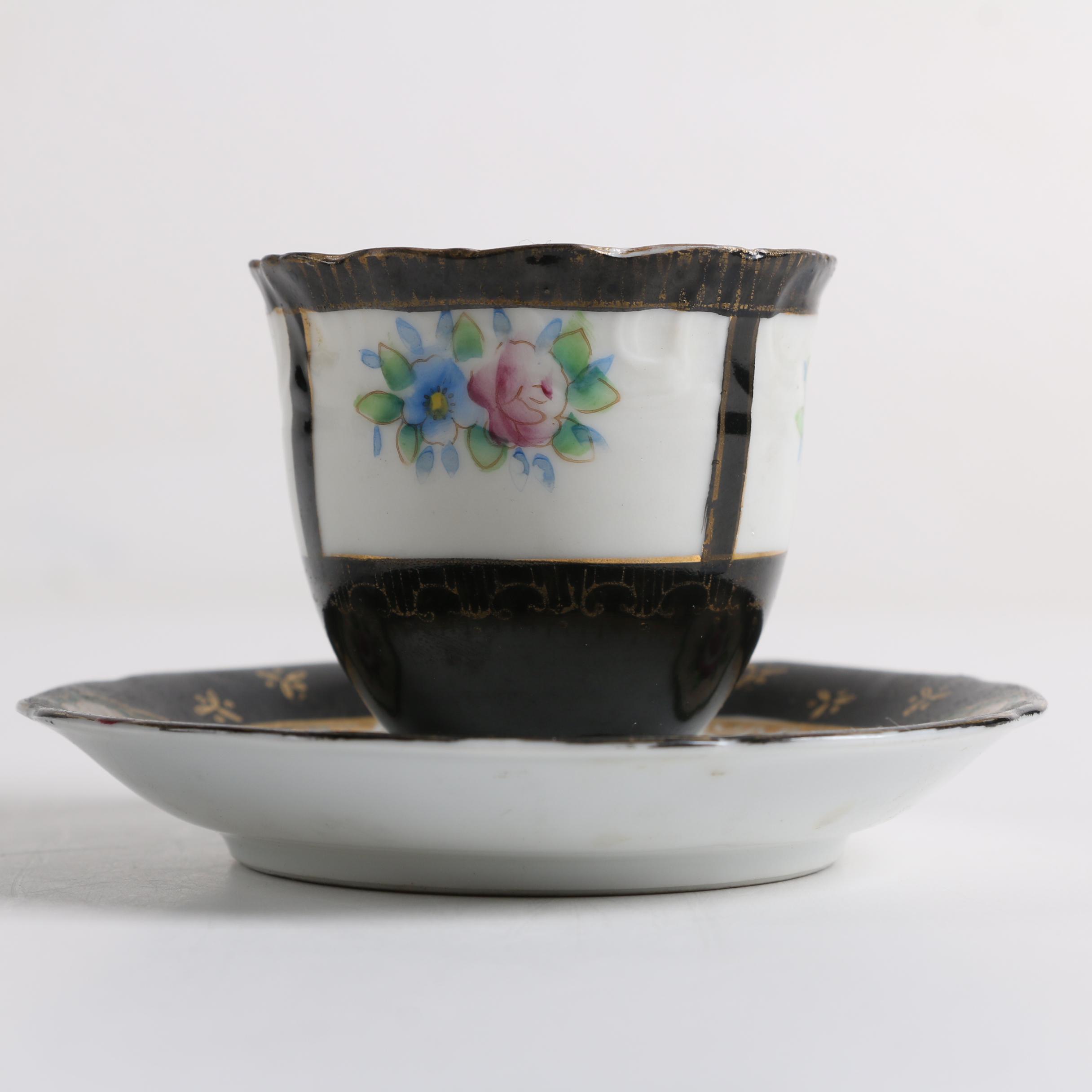 Vintage Japanese Export Porcelain Tea Cups, Saucers and Sugar Bowl