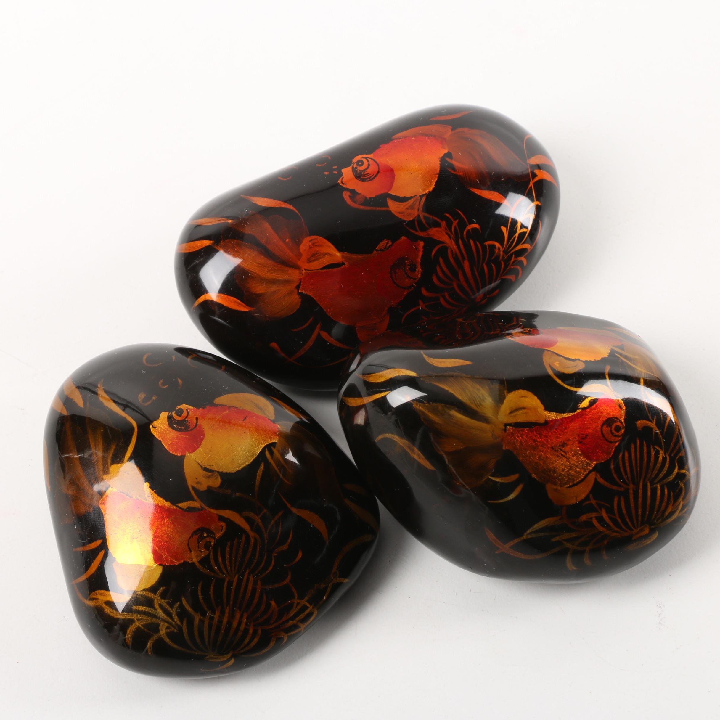 Hand-Painted Koi Fish Stone Paperweights