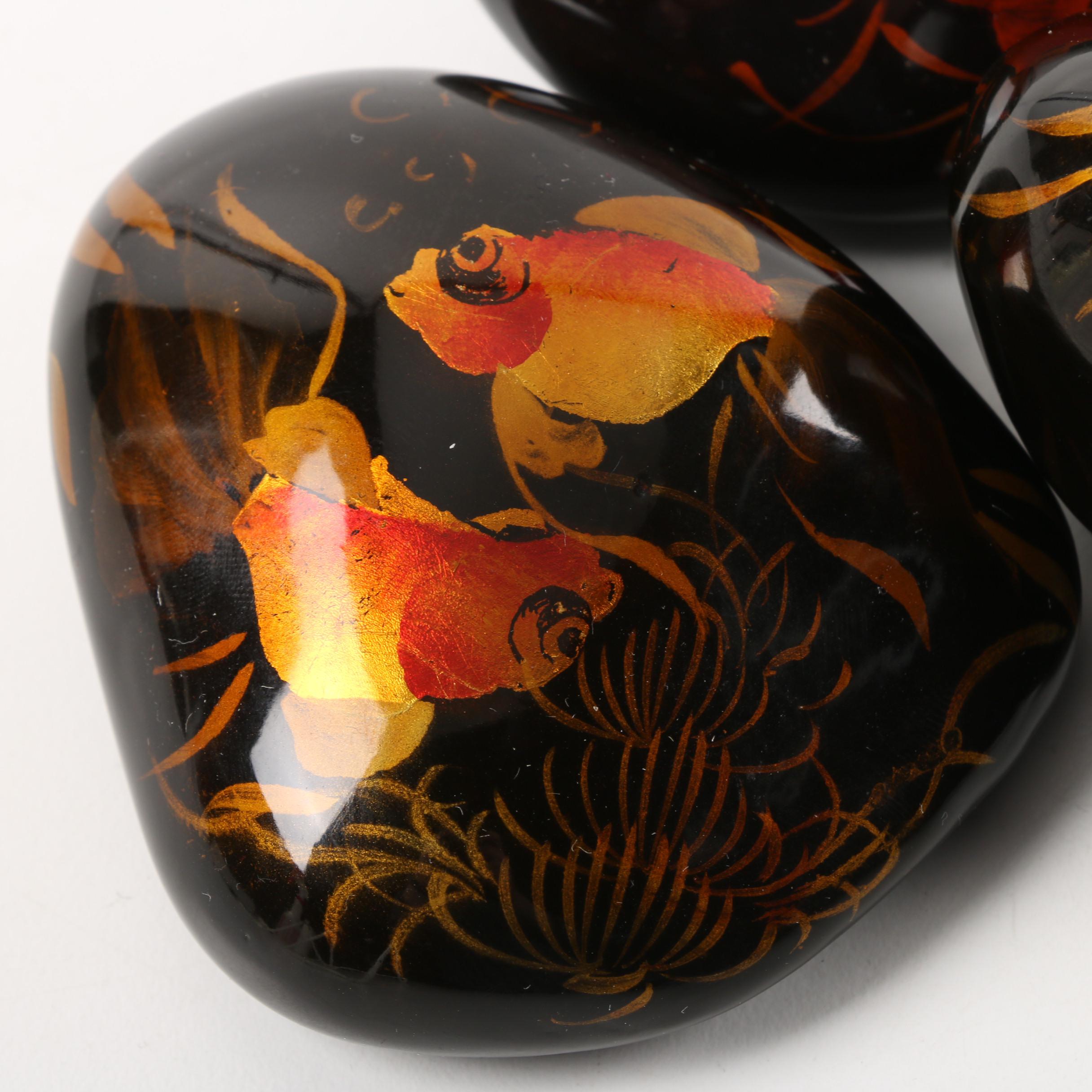 Hand-Painted Koi Fish Stone Paperweights