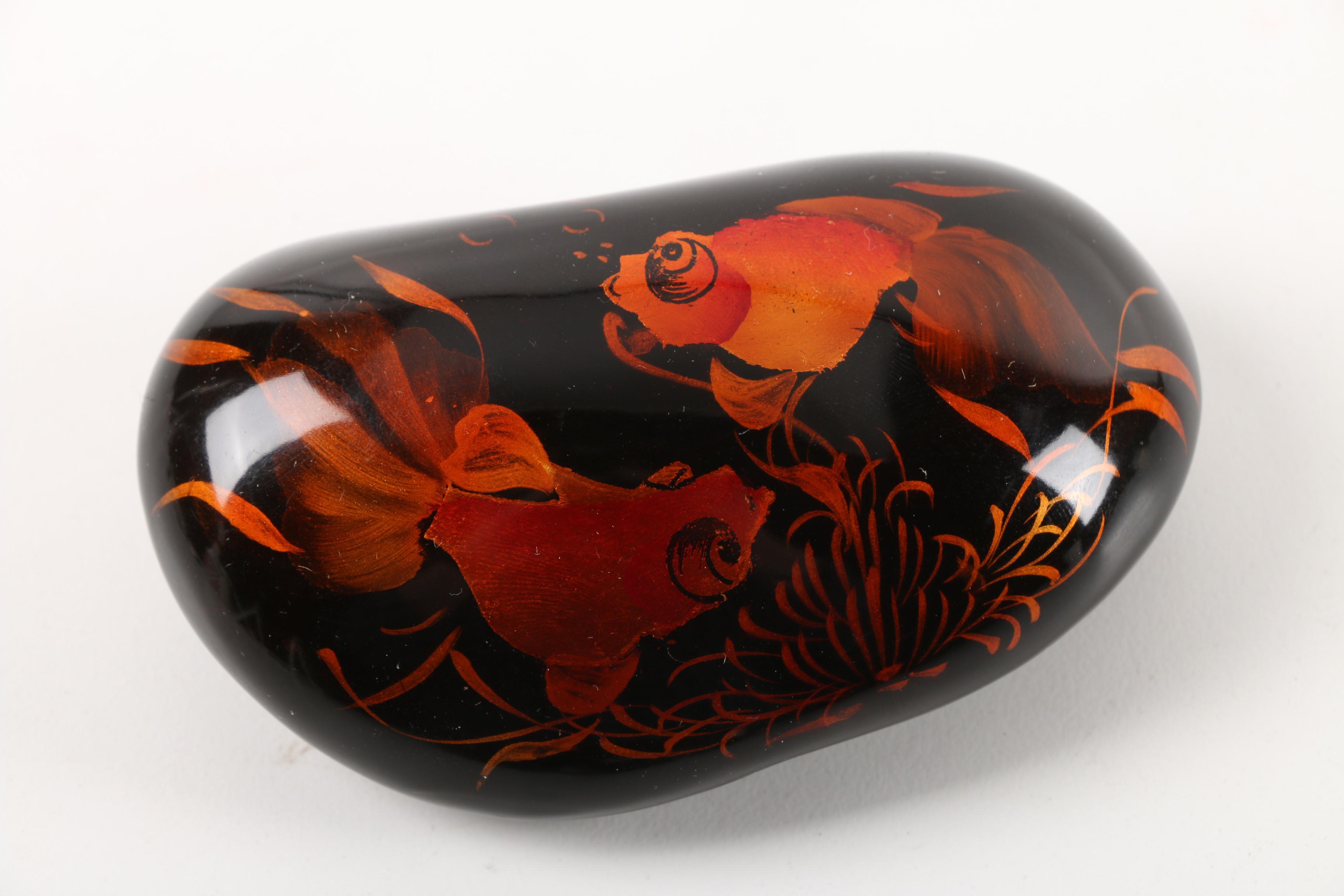 Hand-Painted Koi Fish Stone Paperweights