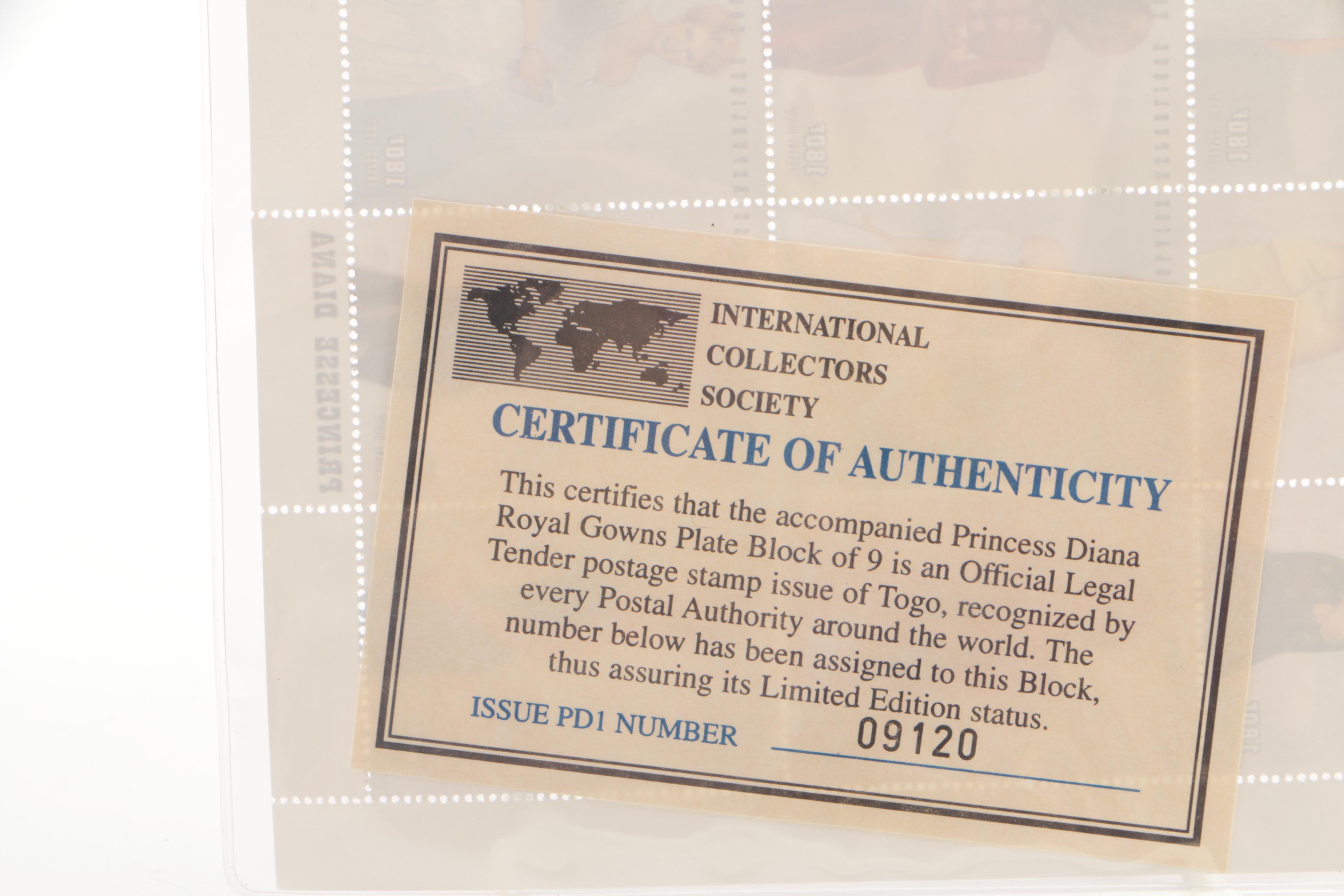 Limited Edition Princess Diana Togo Postage Stamps