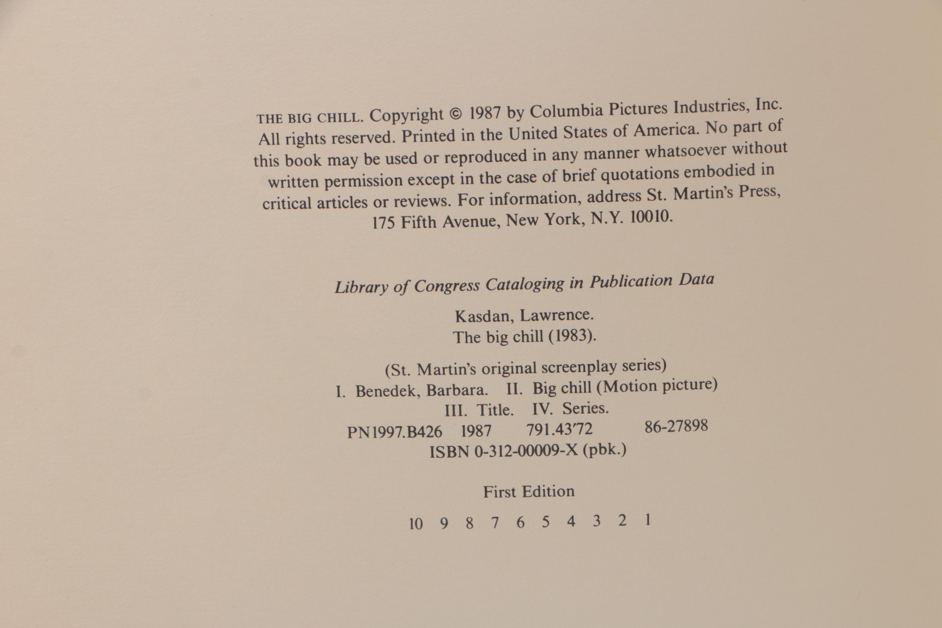 First Edition "The Big Chill" Script