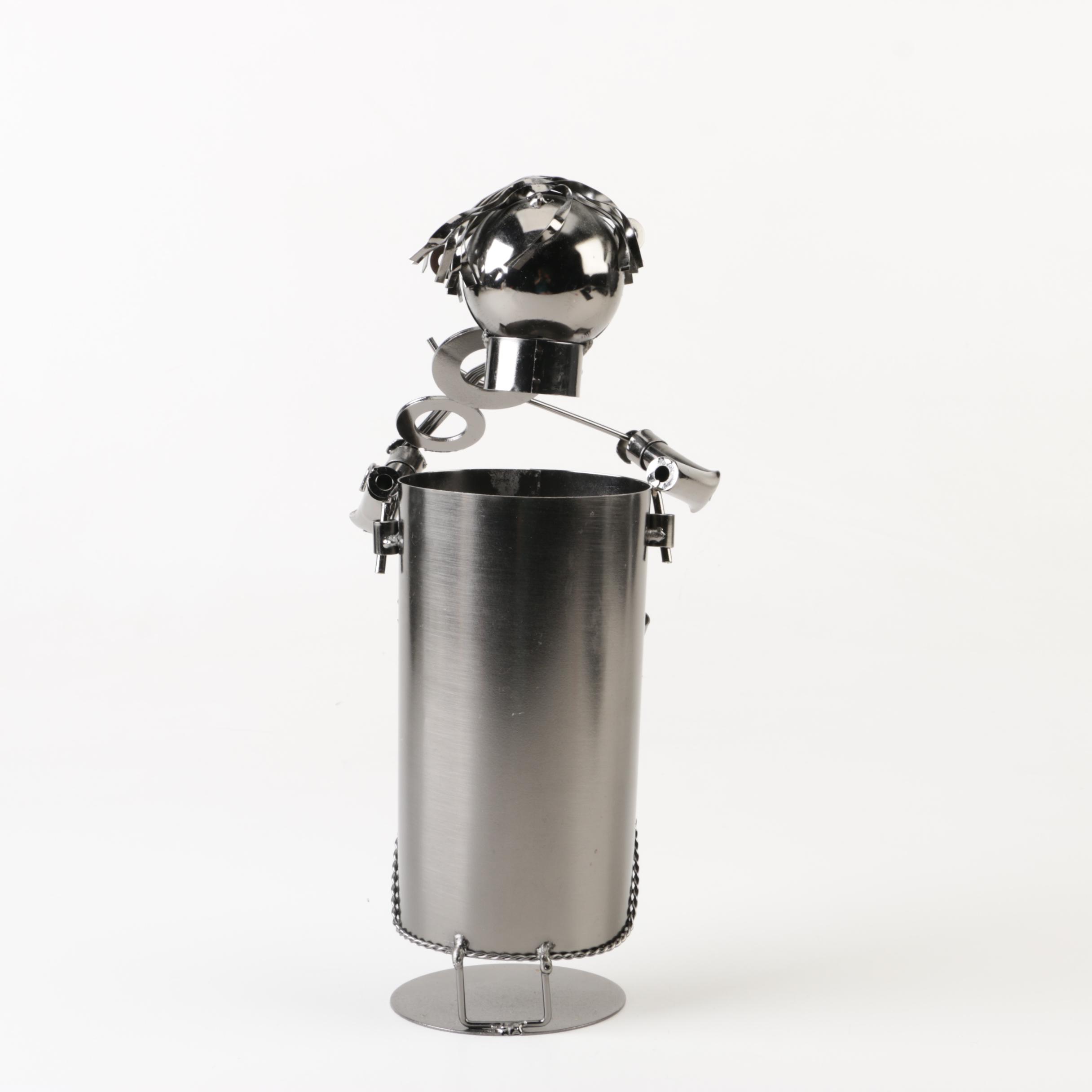 Figural Metal Violinist Wine Bottle Holder