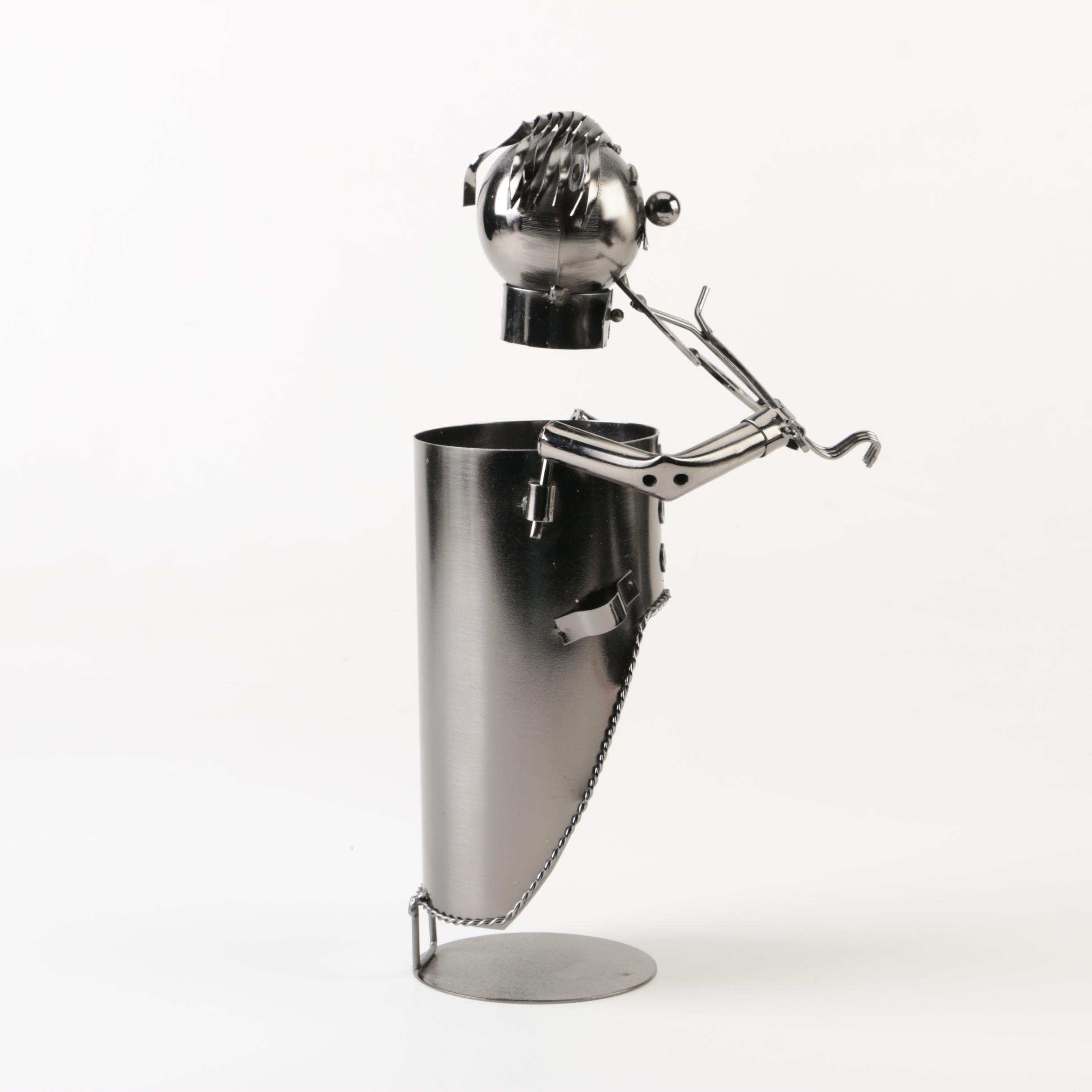 Figural Metal Violinist Wine Bottle Holder