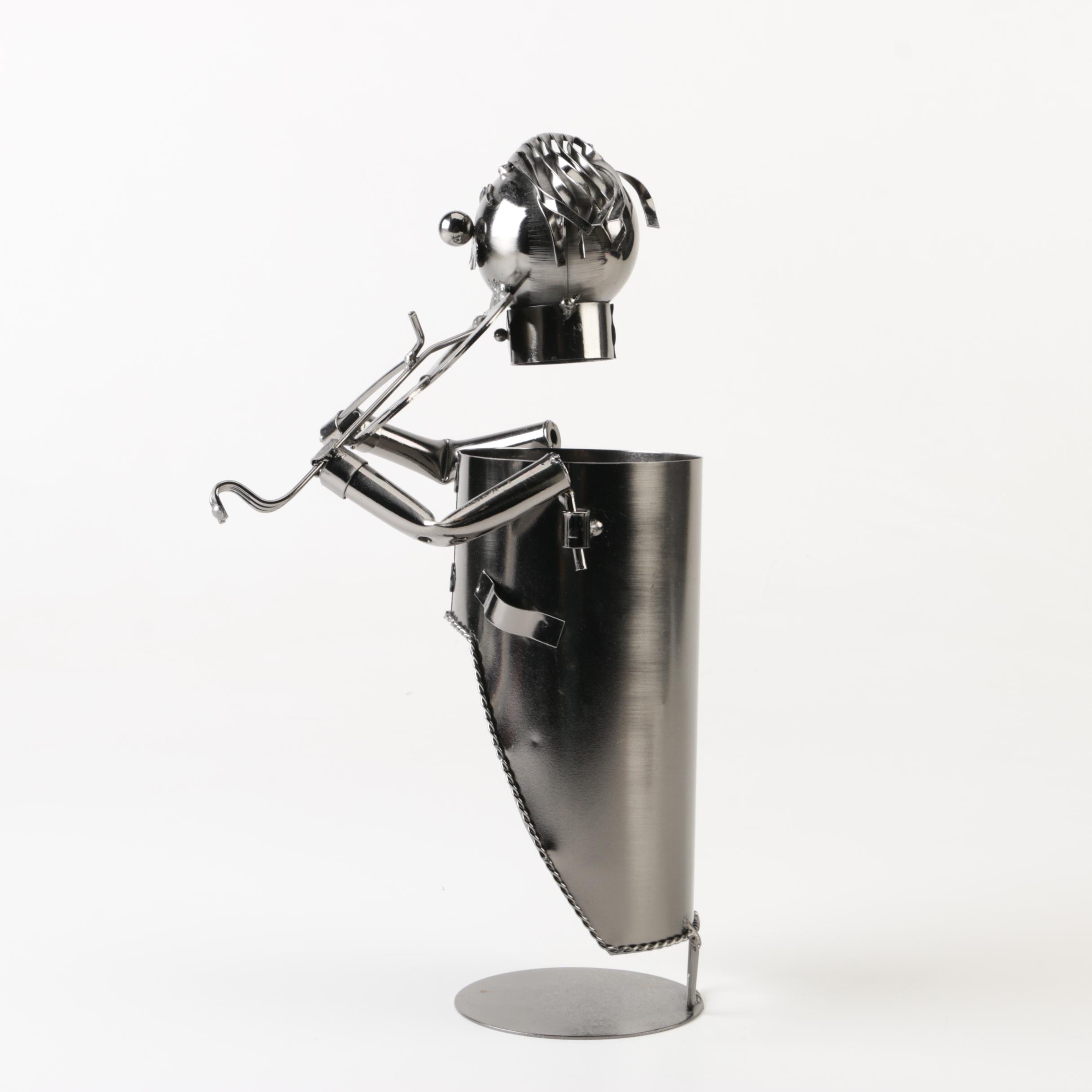 Figural Metal Violinist Wine Bottle Holder