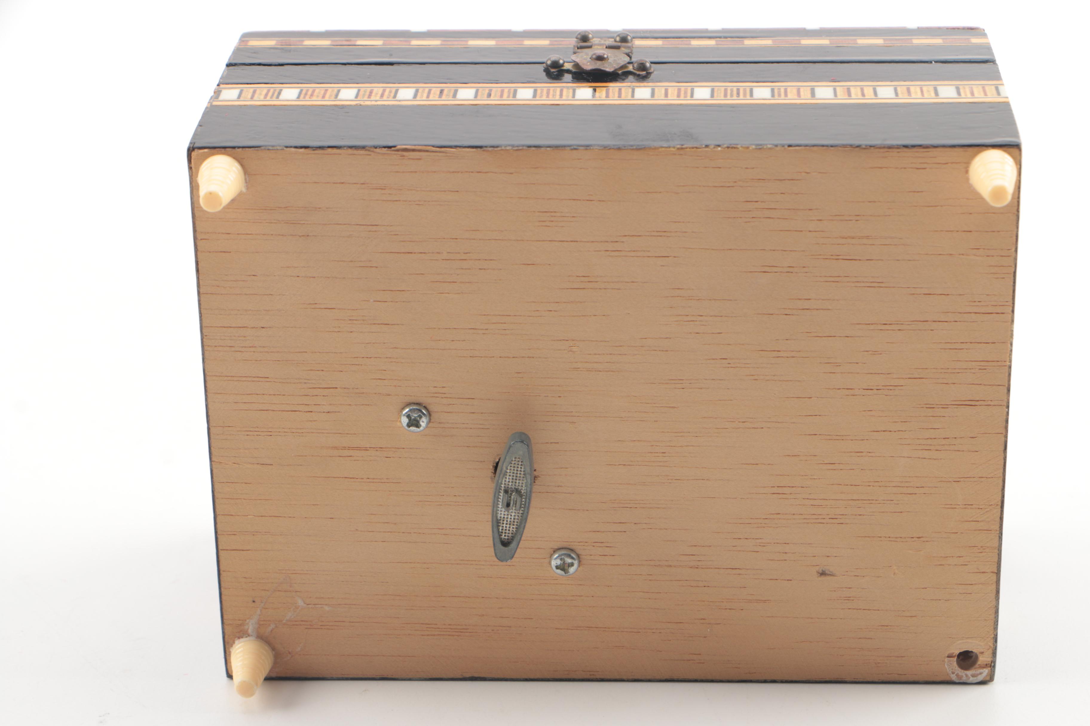 Hand Crafted Inlaid Wood Music Box and Trinket Box