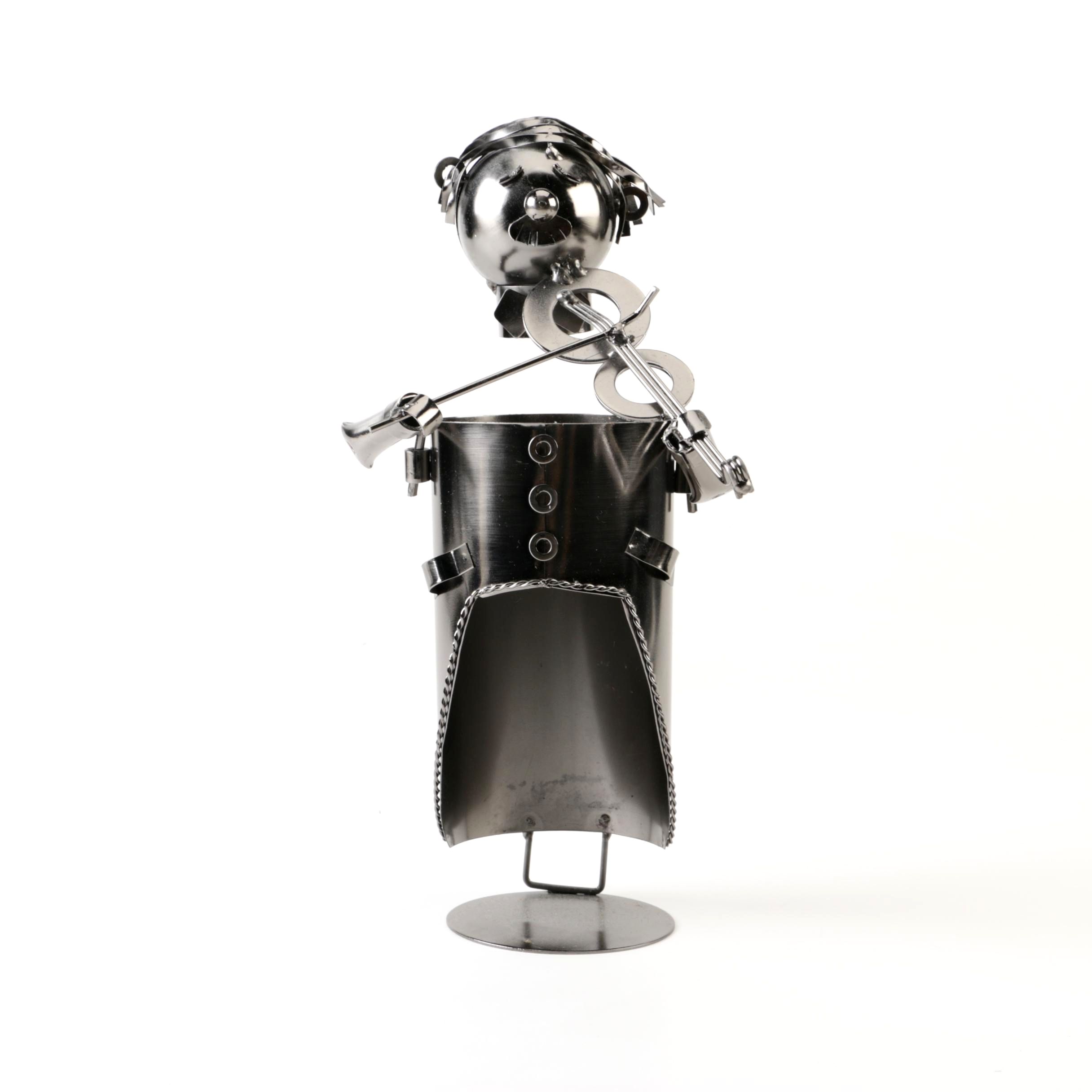 Figural Metal Violinist Wine Bottle Holder