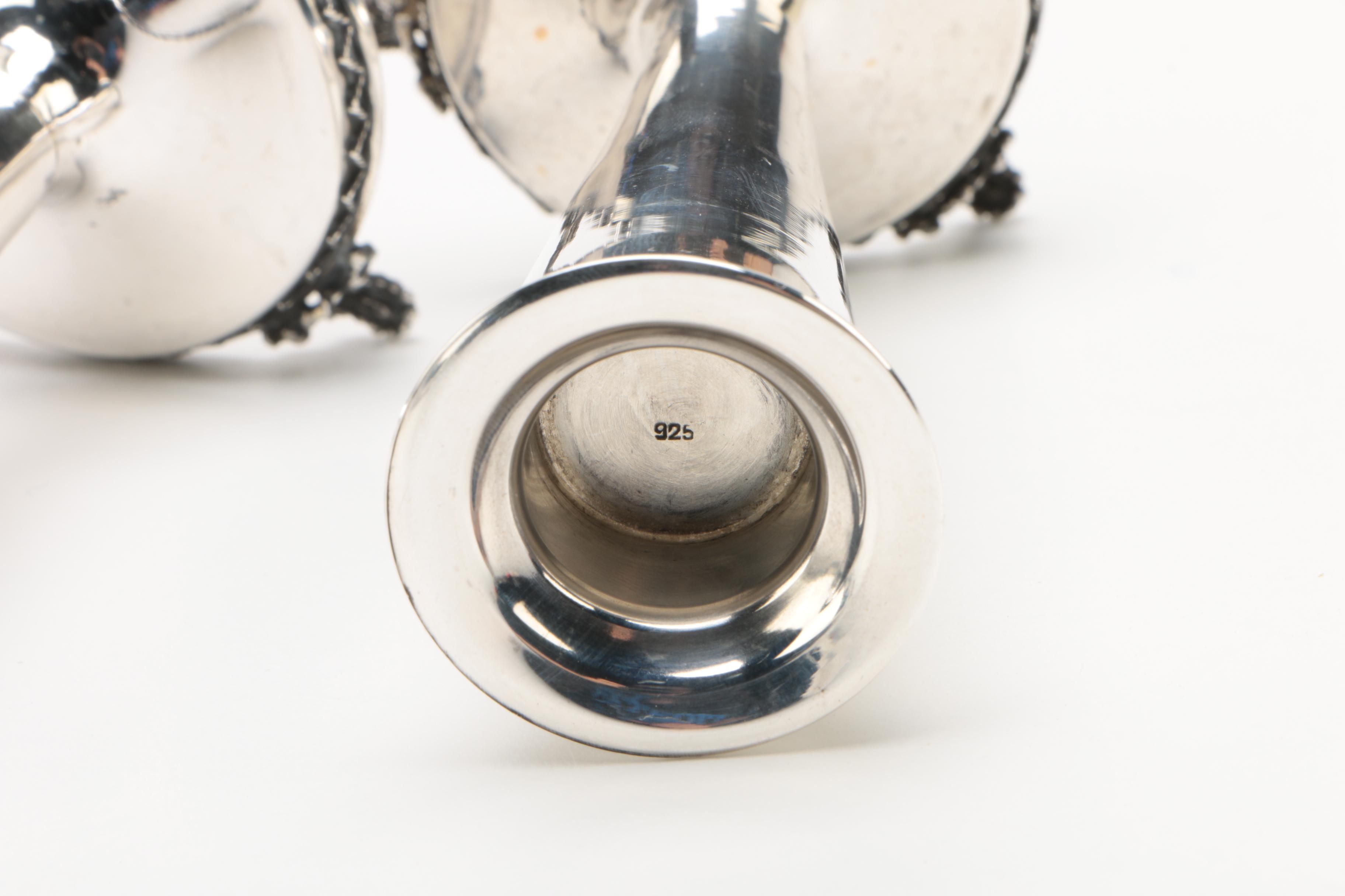 Hazorfim Sterling Silver Tray with Weighted Sterling Candleholders