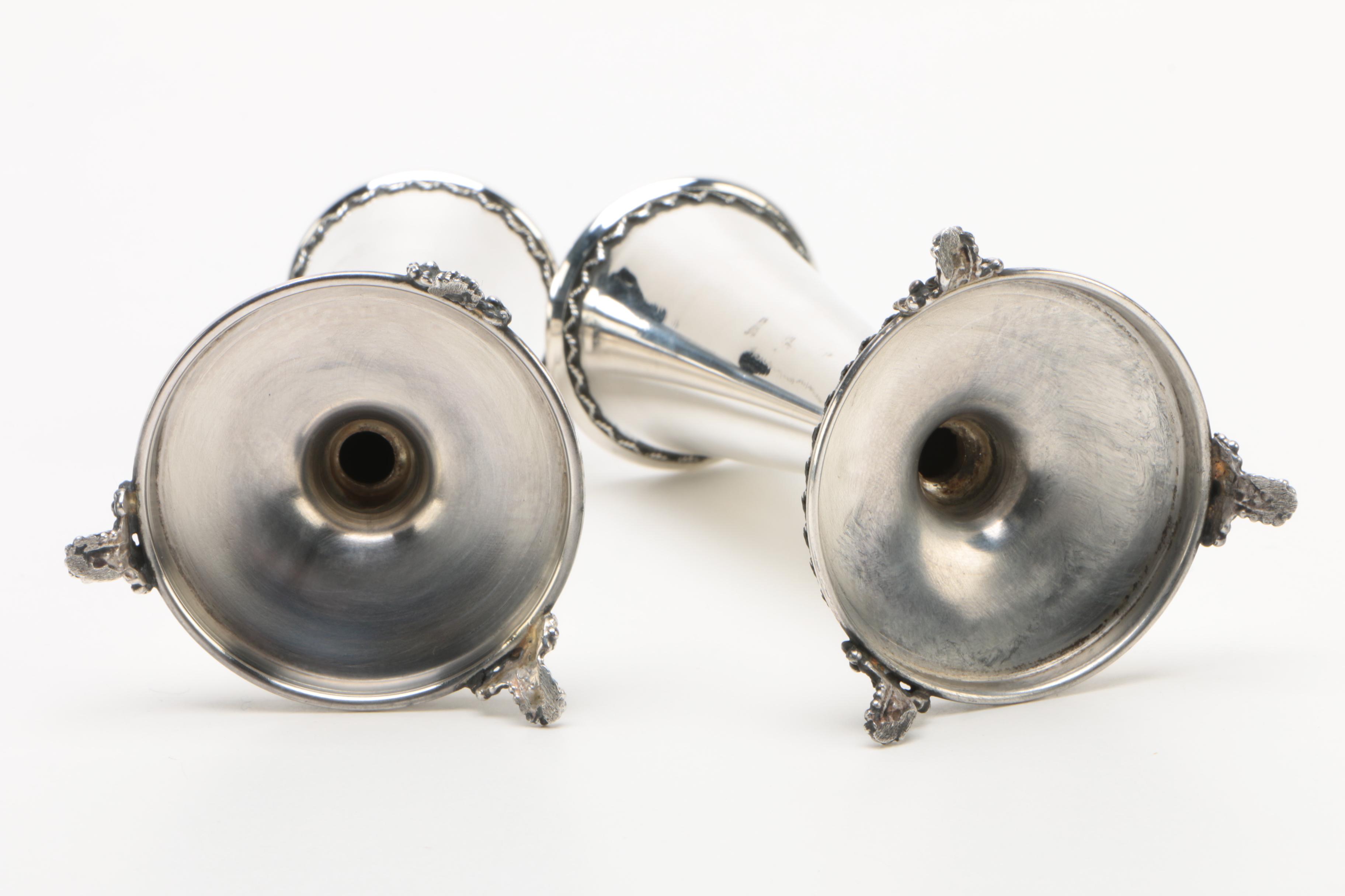 Hazorfim Sterling Silver Tray with Weighted Sterling Candleholders