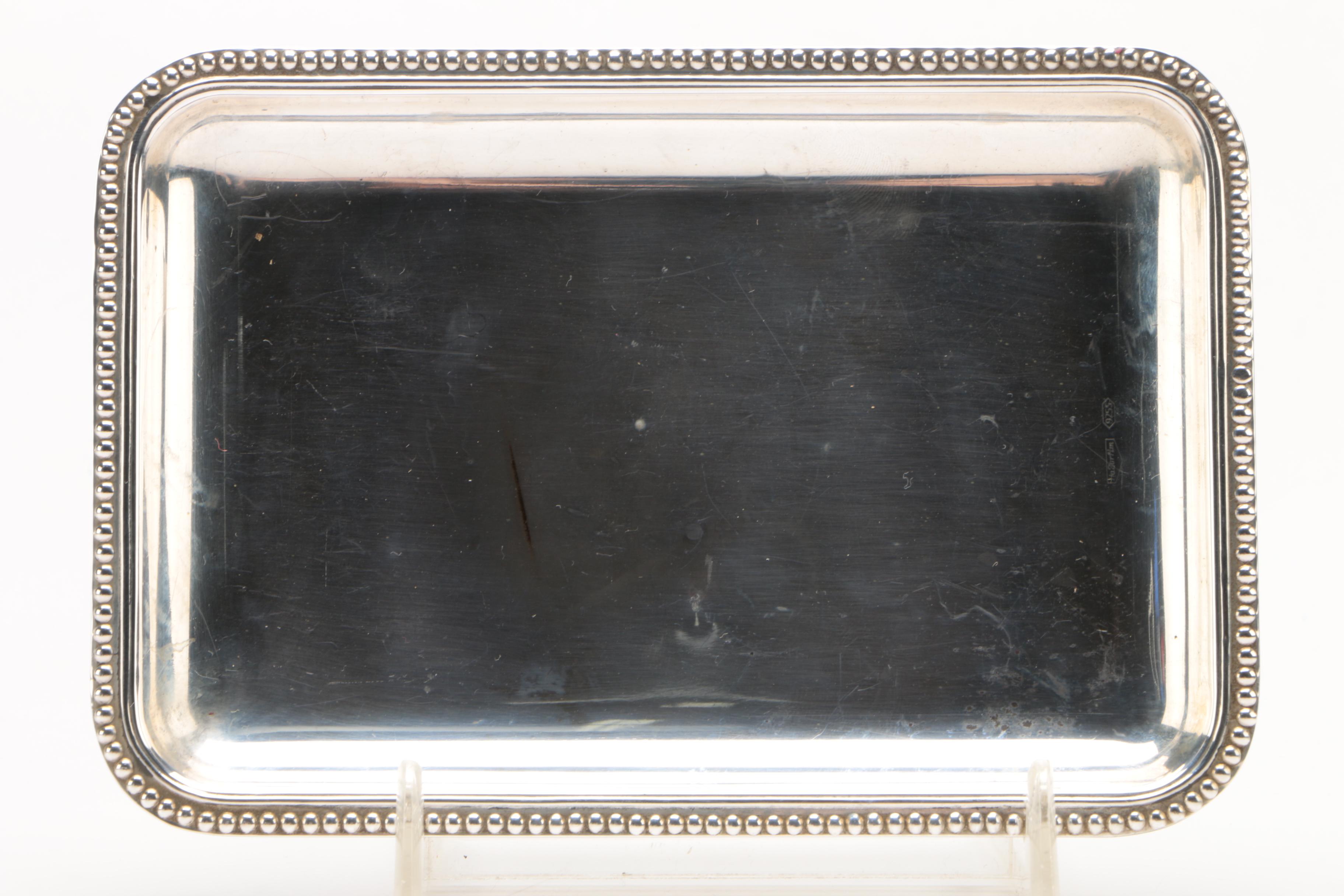 Hazorfim Sterling Silver Tray with Weighted Sterling Candleholders