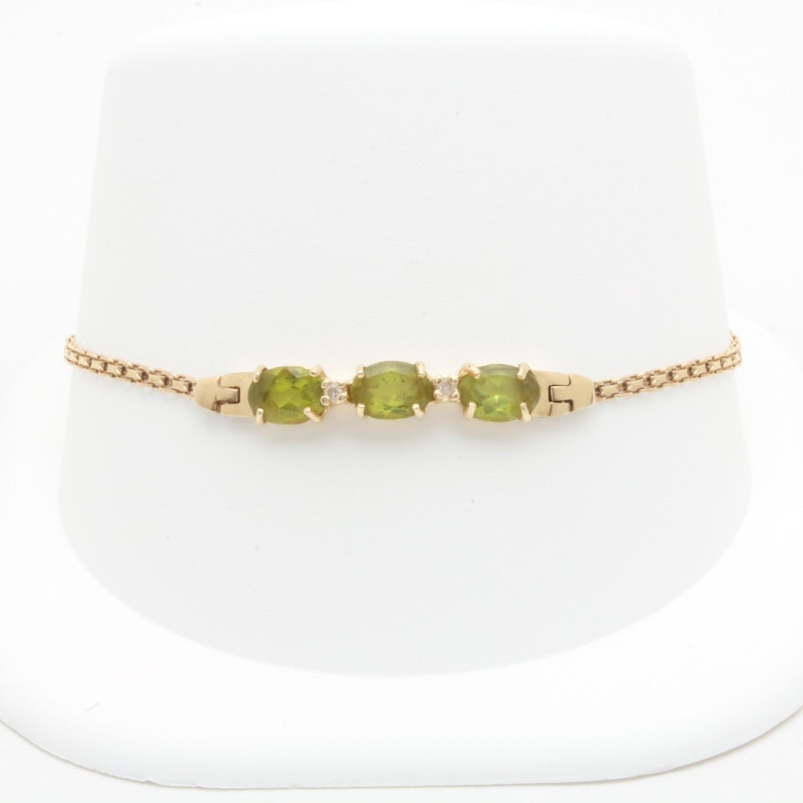 14K Yellow Gold Peridot and Diamond Bracelet