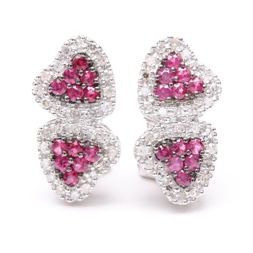 14K White Gold Ruby and Diamond Earrings